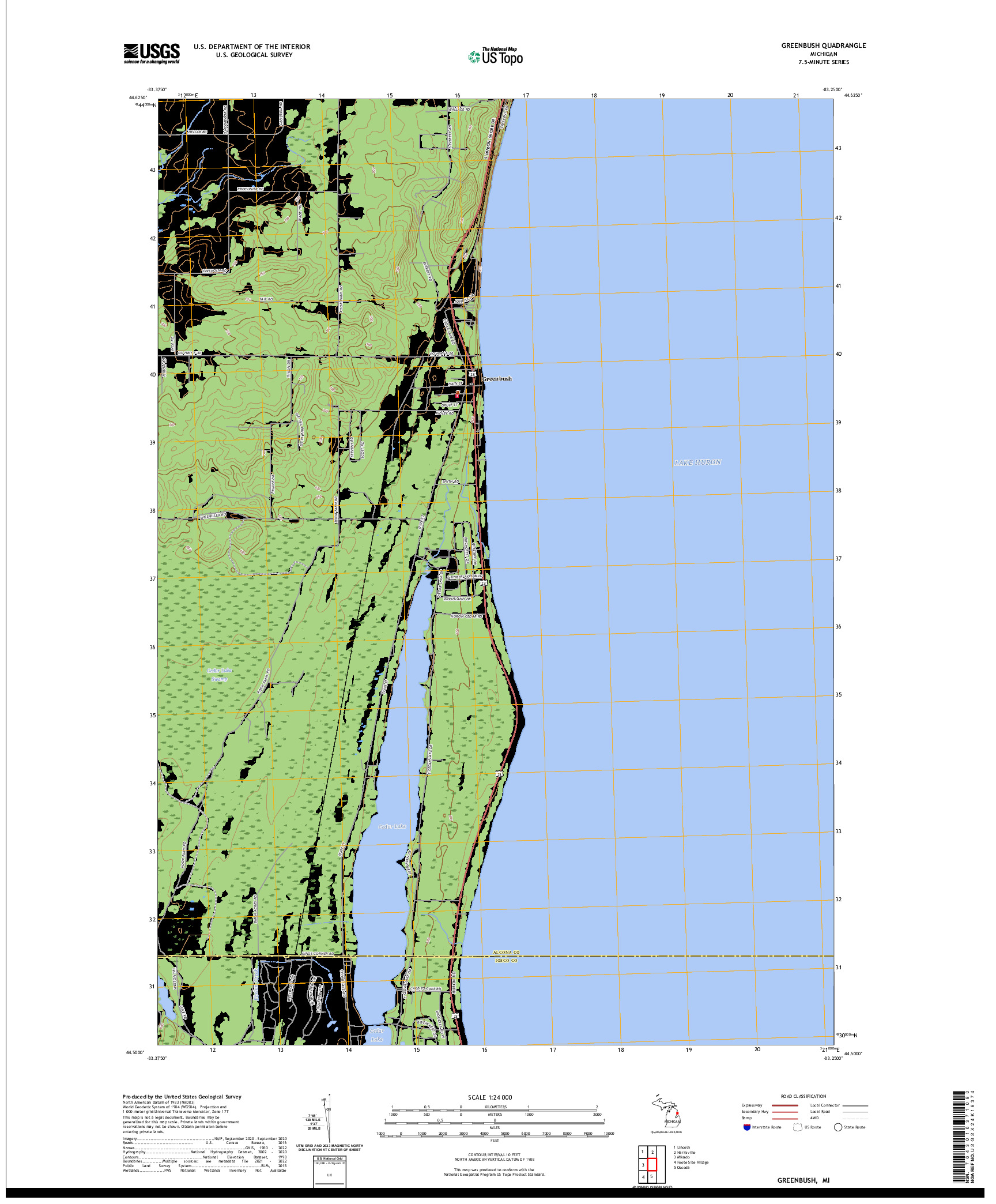 US TOPO 7.5-MINUTE MAP FOR GREENBUSH, MI