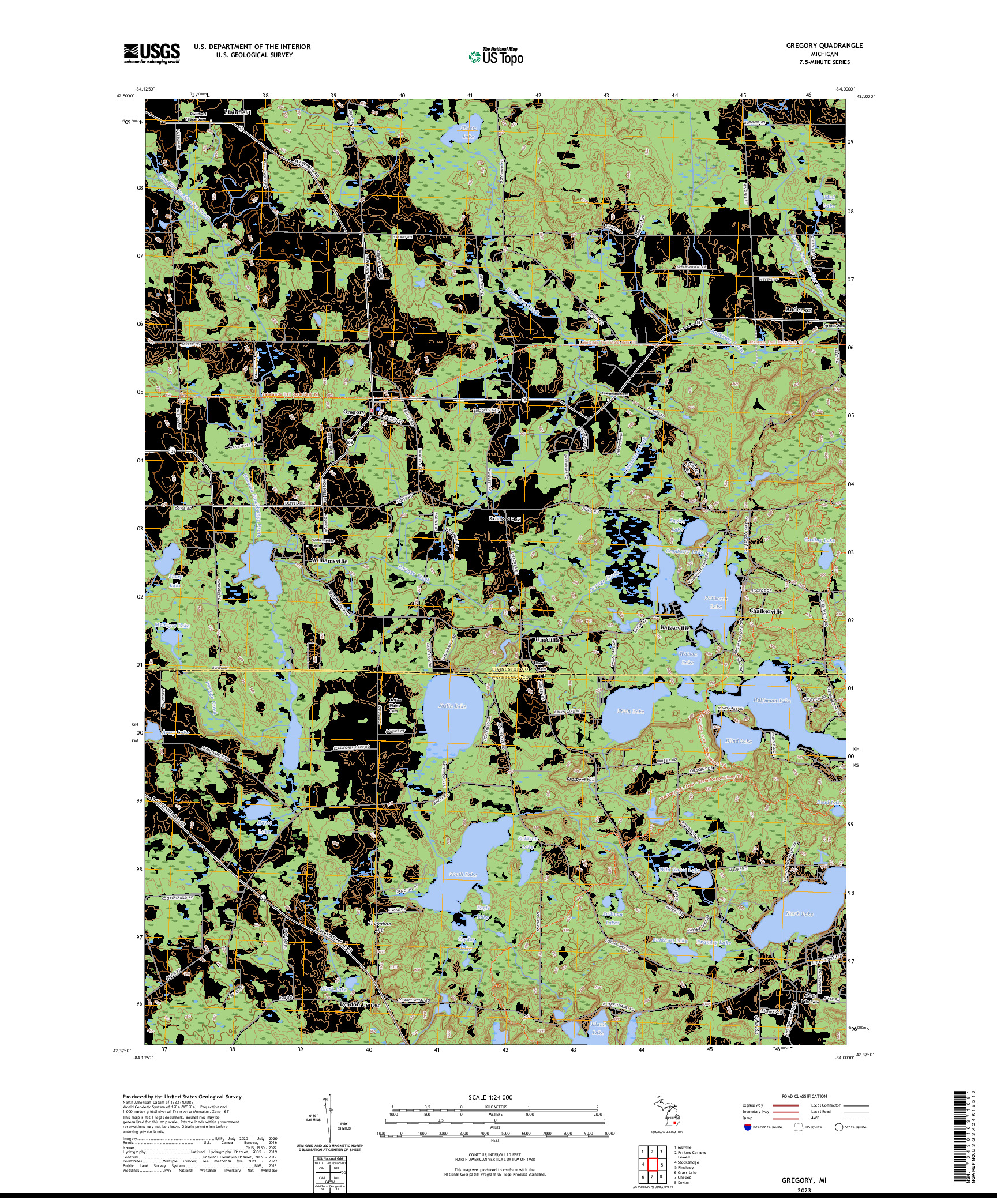 US TOPO 7.5-MINUTE MAP FOR GREGORY, MI