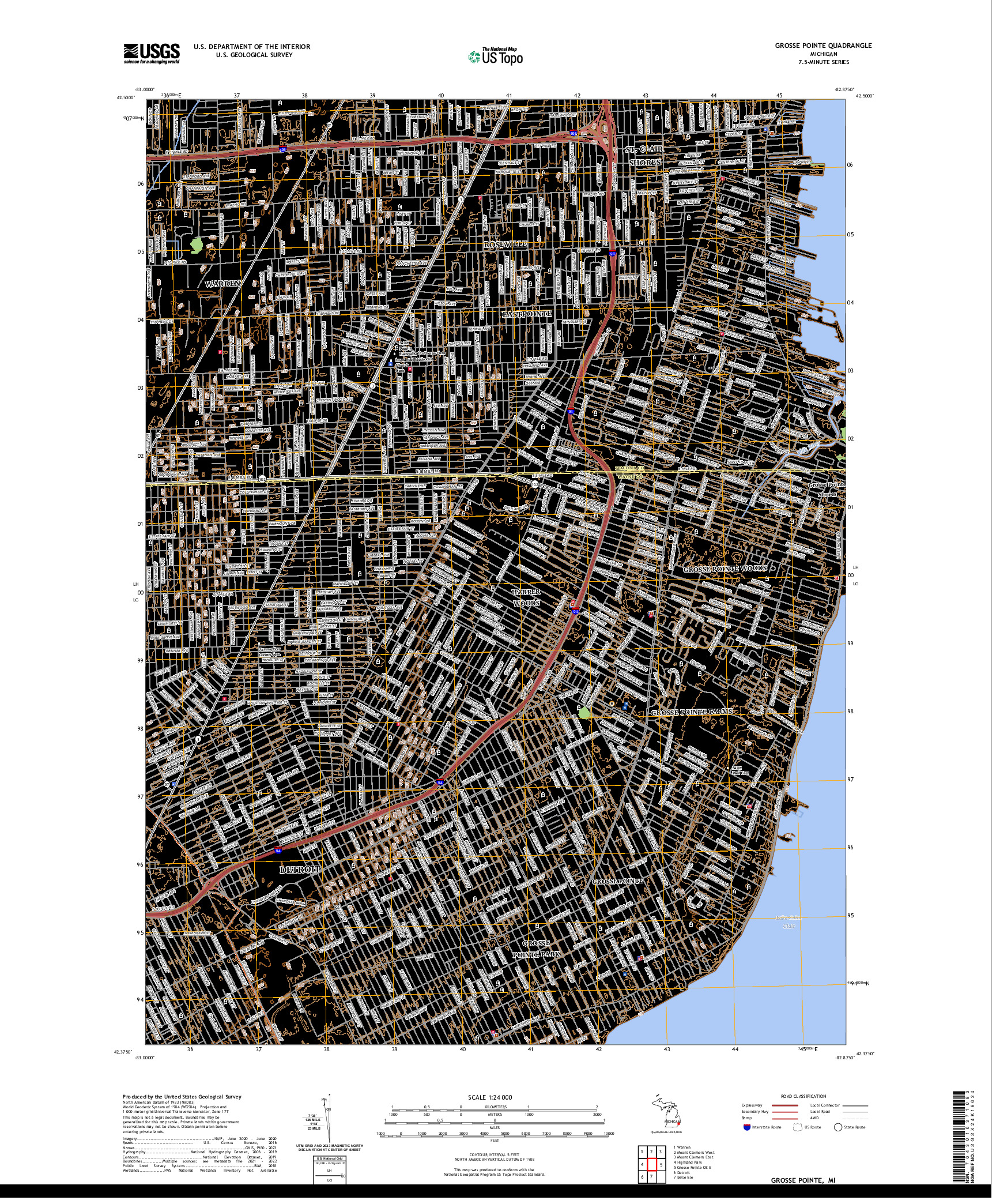 US TOPO 7.5-MINUTE MAP FOR GROSSE POINTE, MI