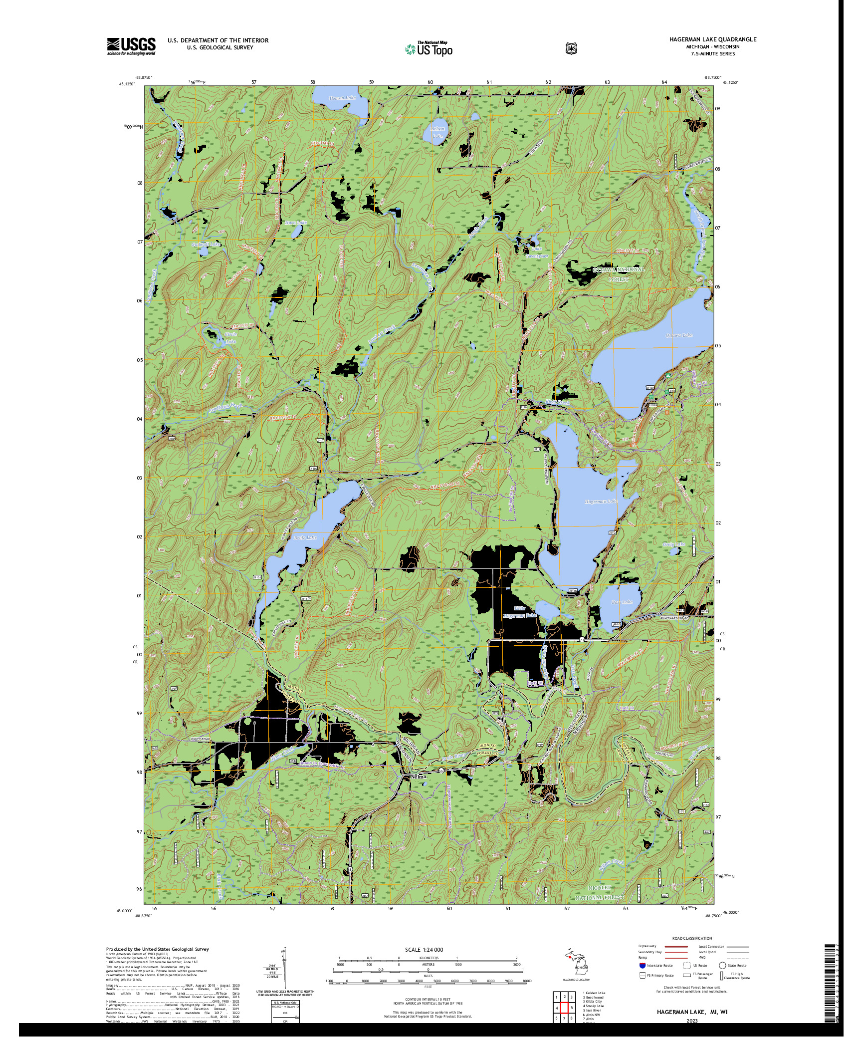 US TOPO 7.5-MINUTE MAP FOR HAGERMAN LAKE, MI,WI