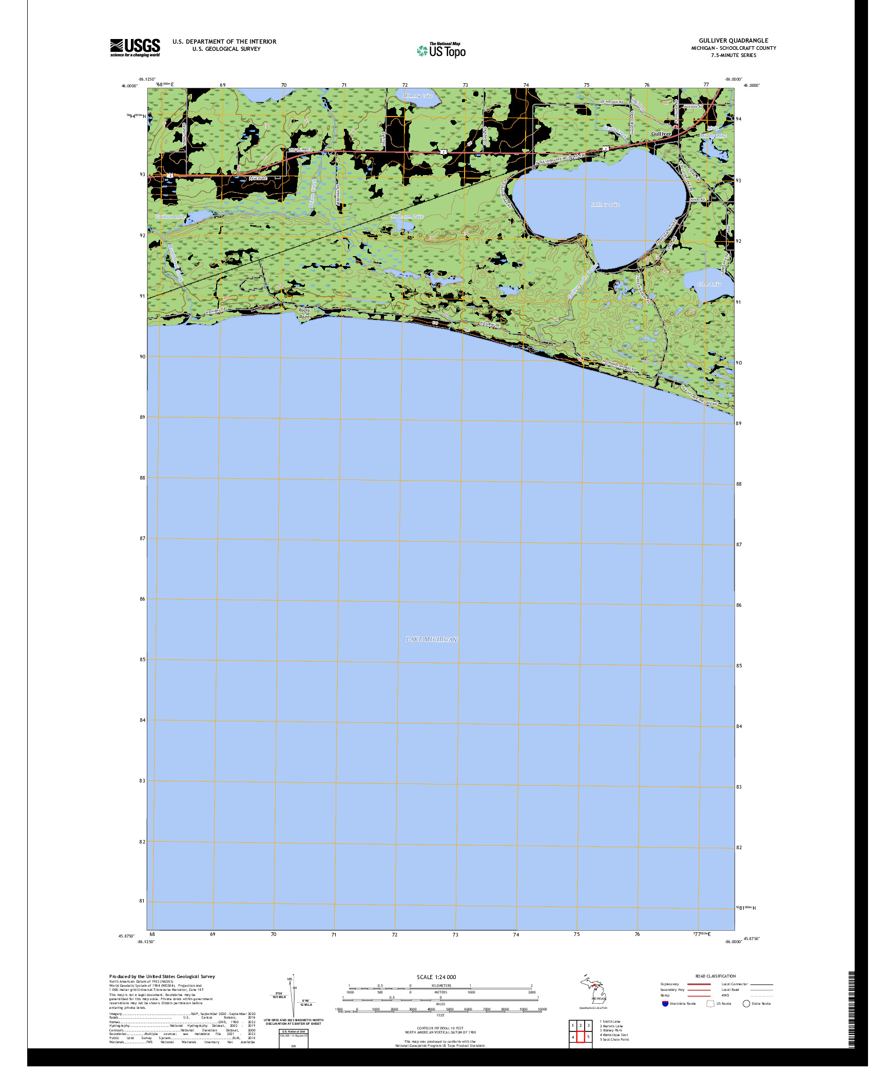 US TOPO 7.5-MINUTE MAP FOR GULLIVER, MI