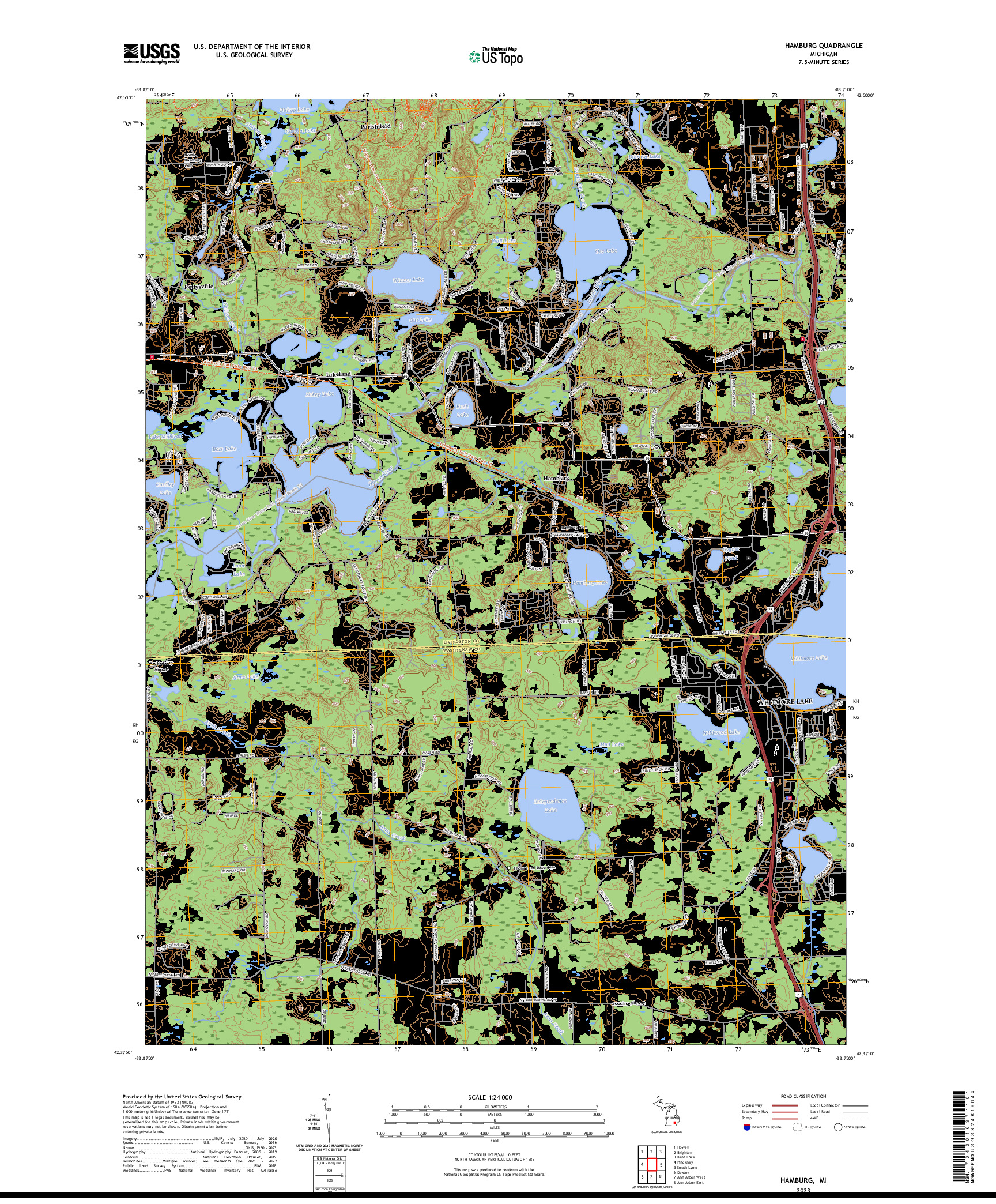 US TOPO 7.5-MINUTE MAP FOR HAMBURG, MI