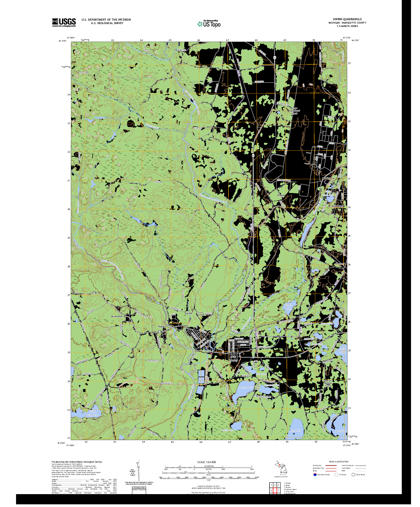 US TOPO 7.5-MINUTE MAP FOR GWINN, MI