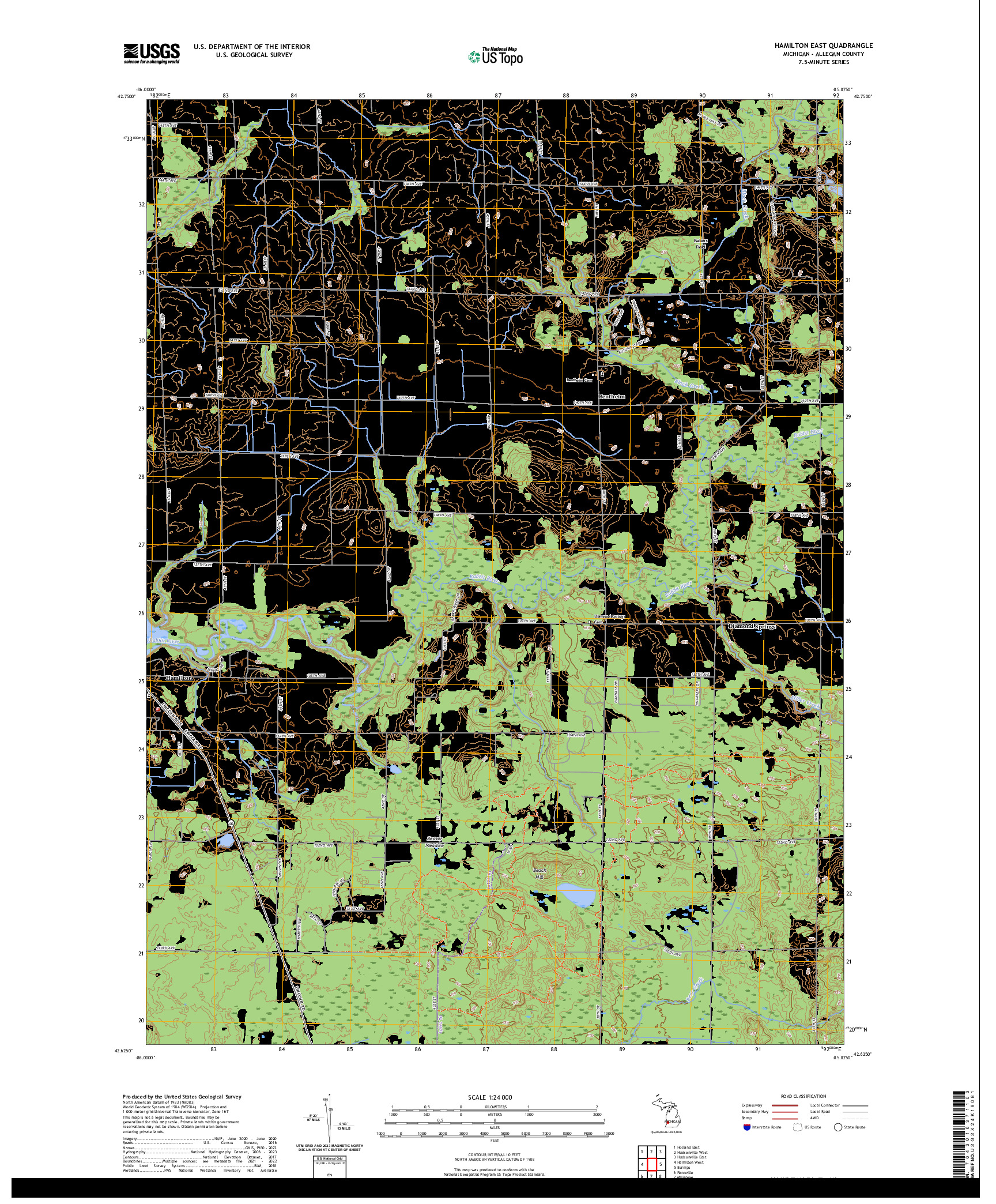 US TOPO 7.5-MINUTE MAP FOR HAMILTON EAST, MI