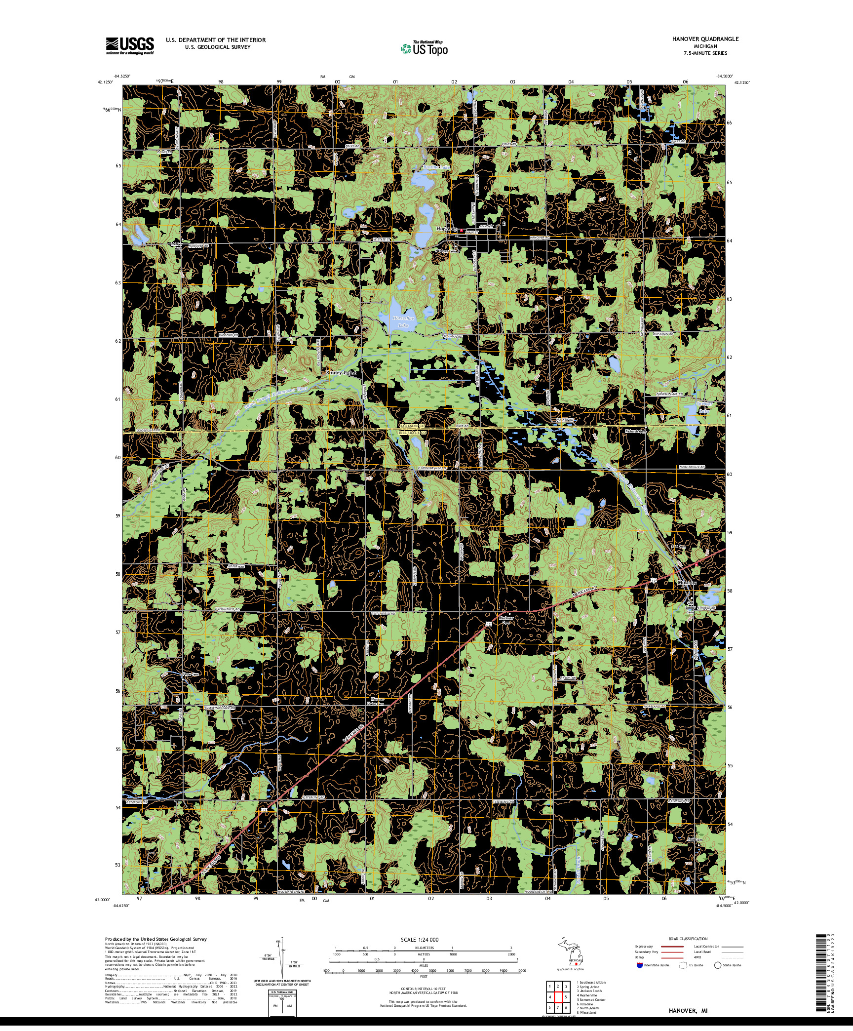 US TOPO 7.5-MINUTE MAP FOR HANOVER, MI