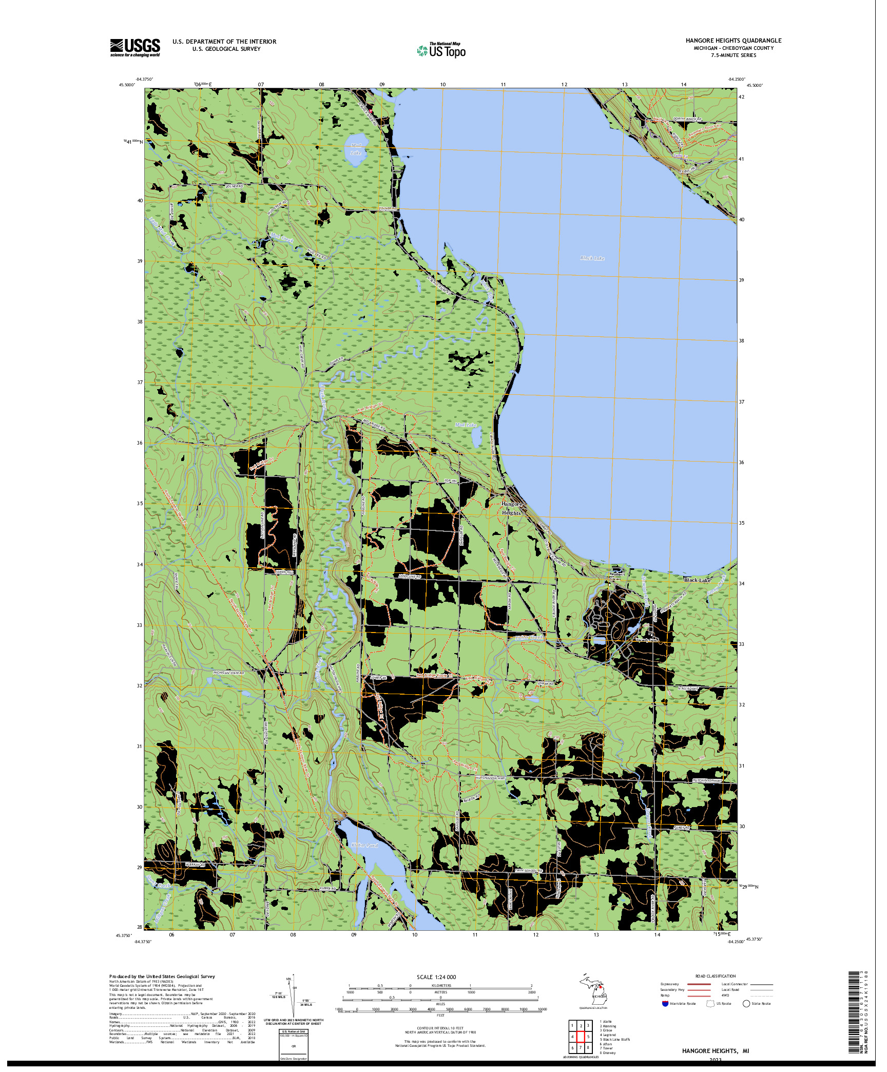 US TOPO 7.5-MINUTE MAP FOR HANGORE HEIGHTS, MI