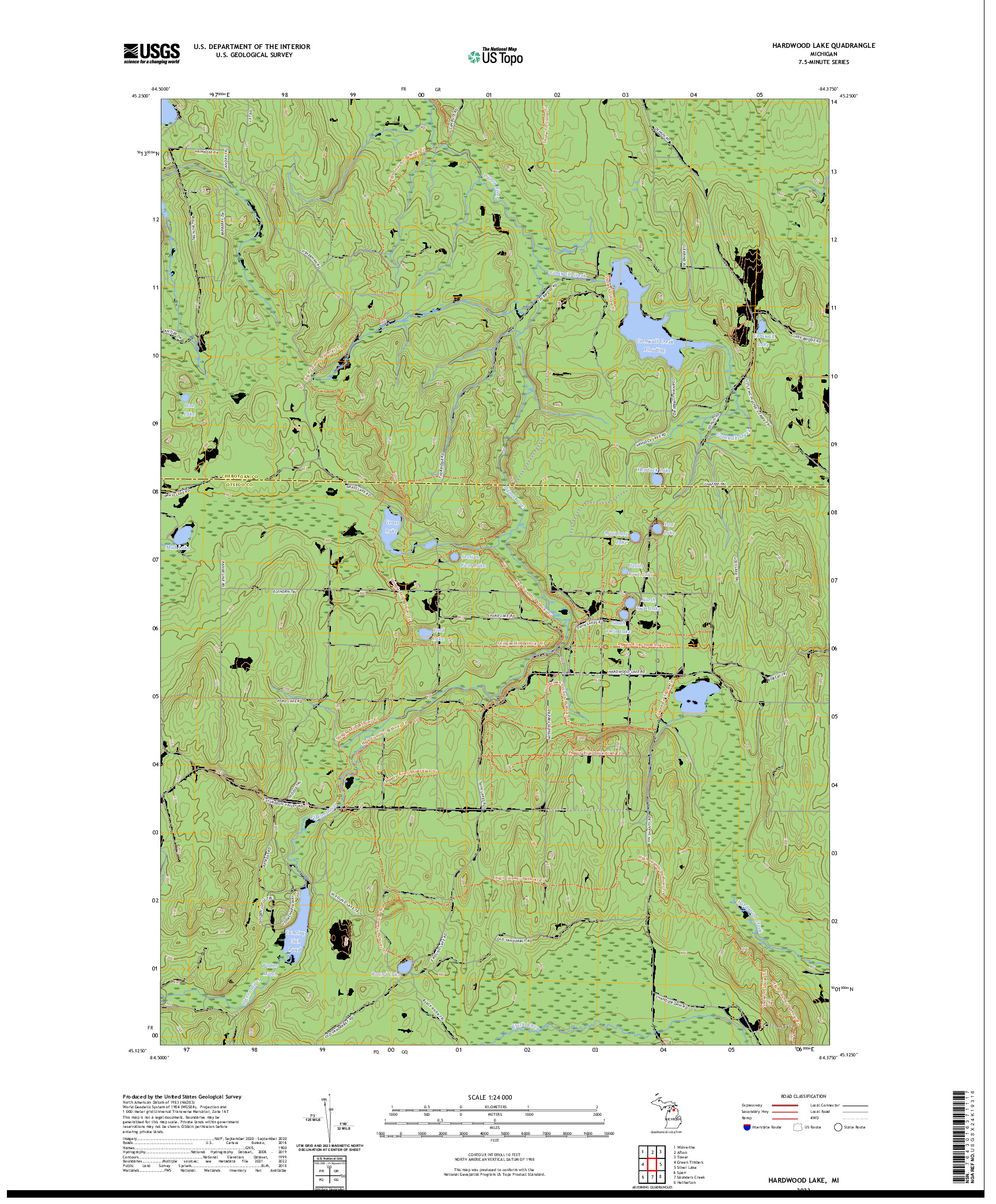 US TOPO 7.5-MINUTE MAP FOR HARDWOOD LAKE, MI