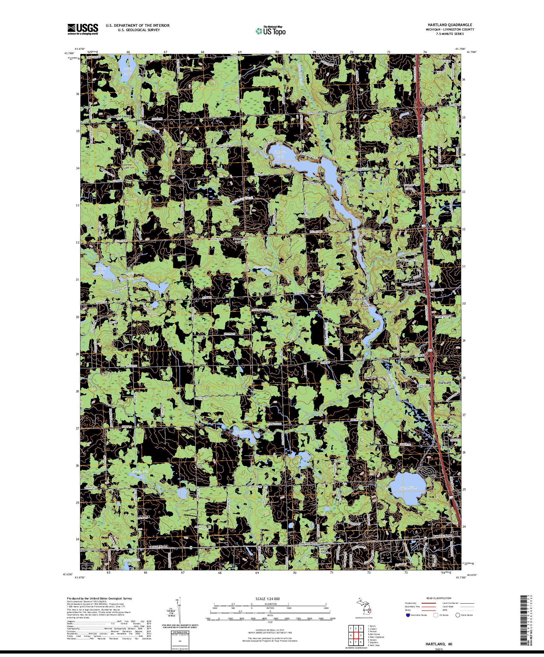 US TOPO 7.5-MINUTE MAP FOR HARTLAND, MI