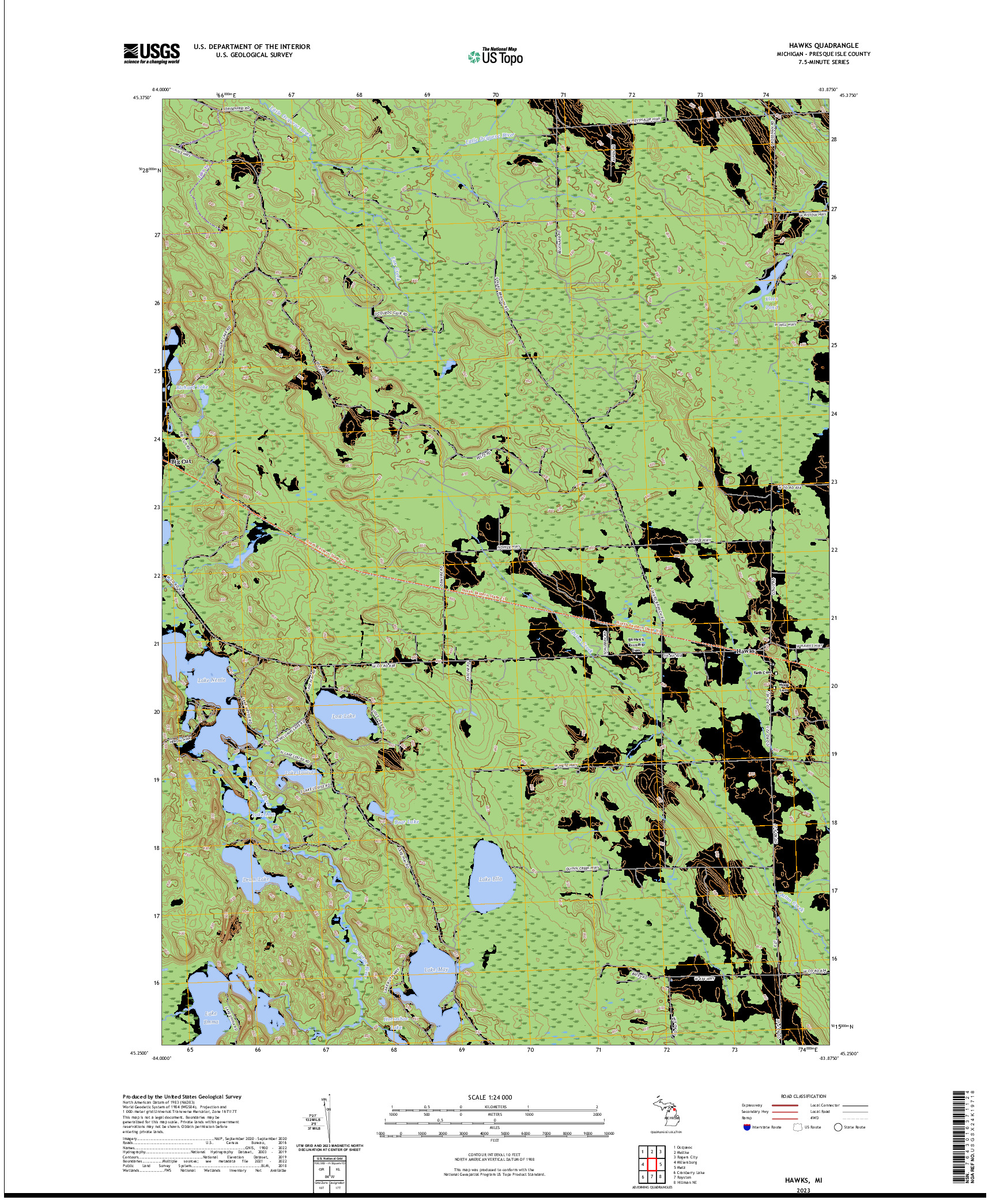 US TOPO 7.5-MINUTE MAP FOR HAWKS, MI