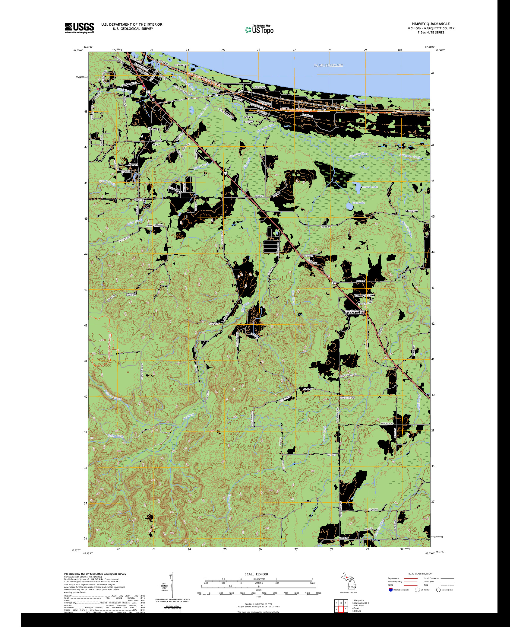 US TOPO 7.5-MINUTE MAP FOR HARVEY, MI