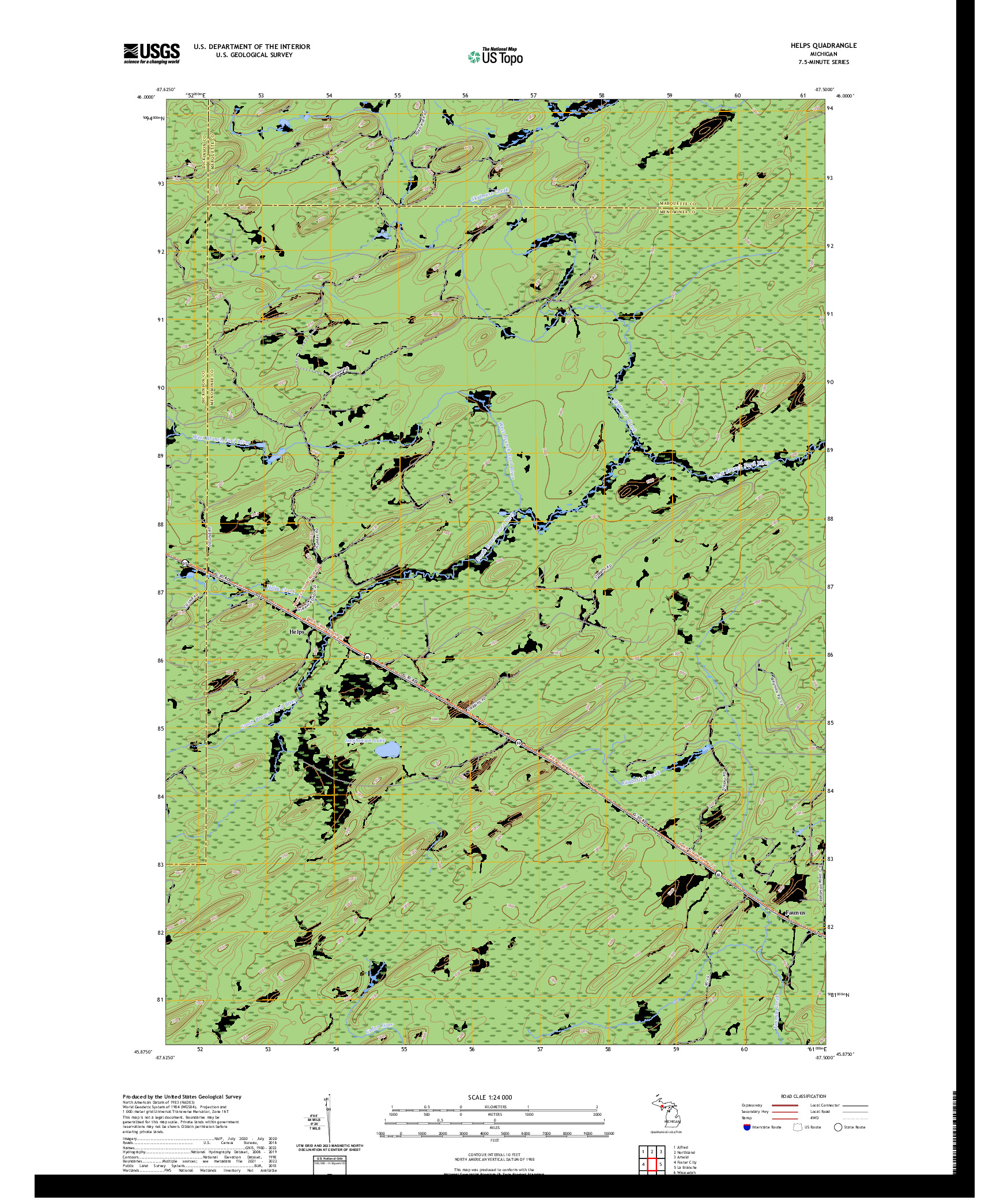 US TOPO 7.5-MINUTE MAP FOR HELPS, MI