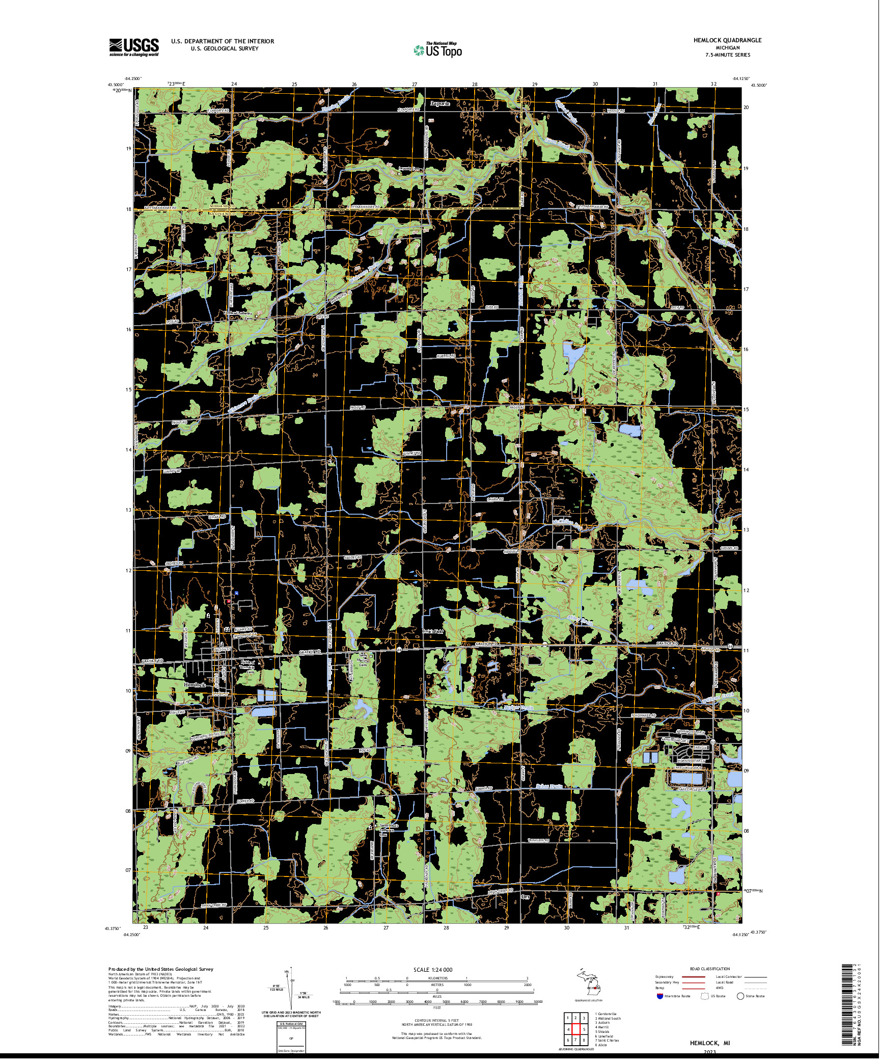 US TOPO 7.5-MINUTE MAP FOR HEMLOCK, MI