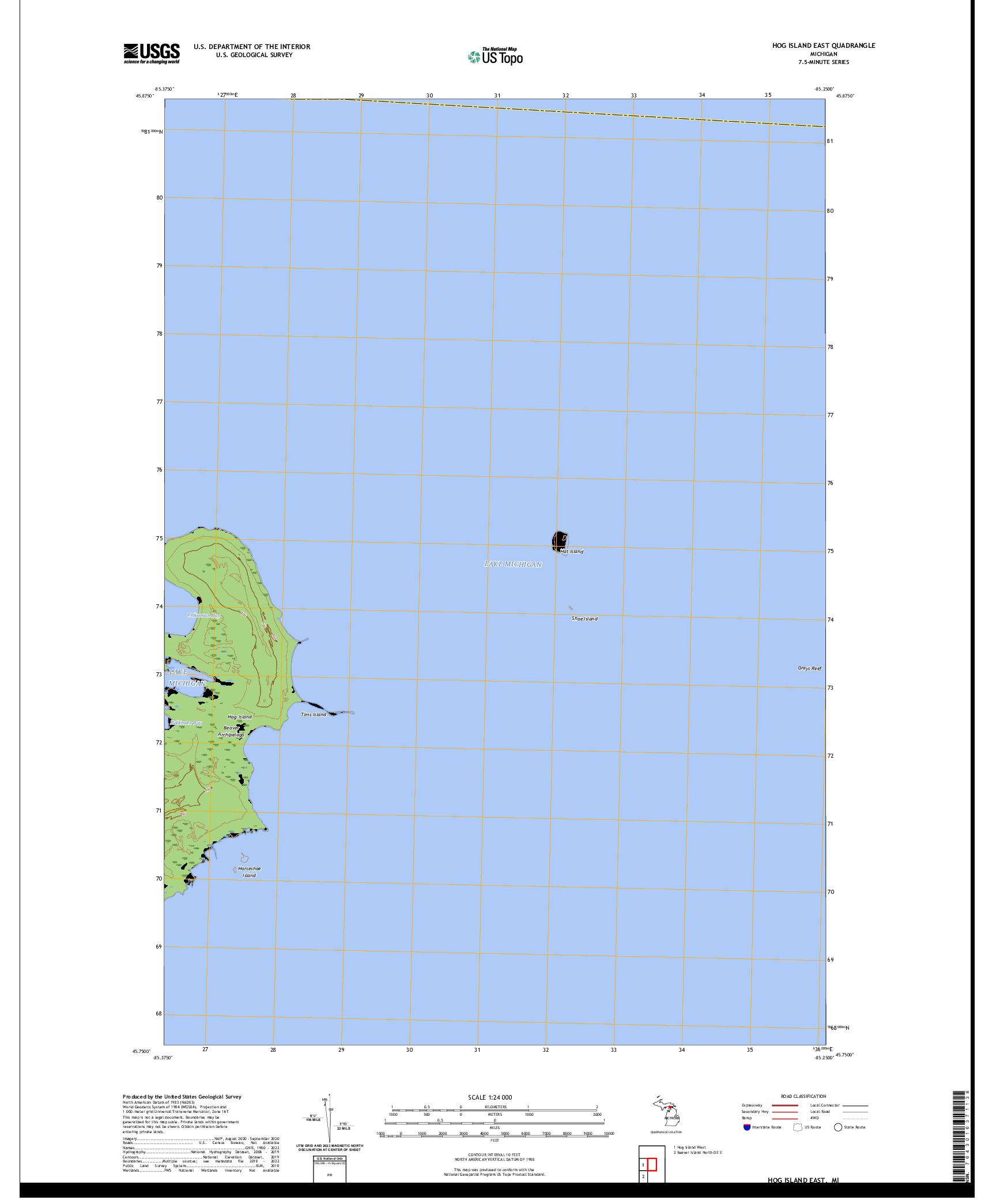 US TOPO 7.5-MINUTE MAP FOR HOG ISLAND EAST, MI