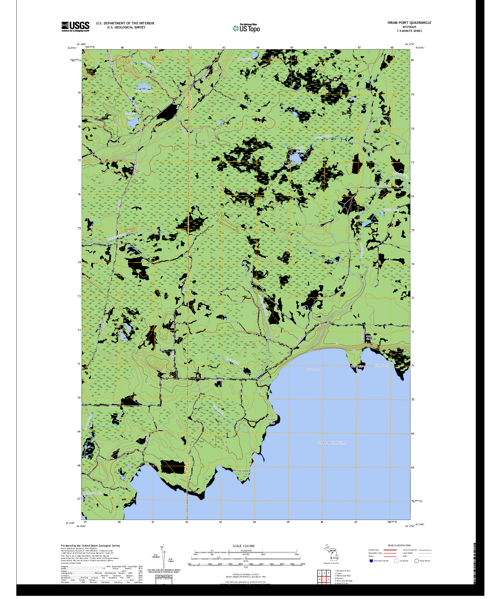 US TOPO 7.5-MINUTE MAP FOR HIRAM POINT, MI