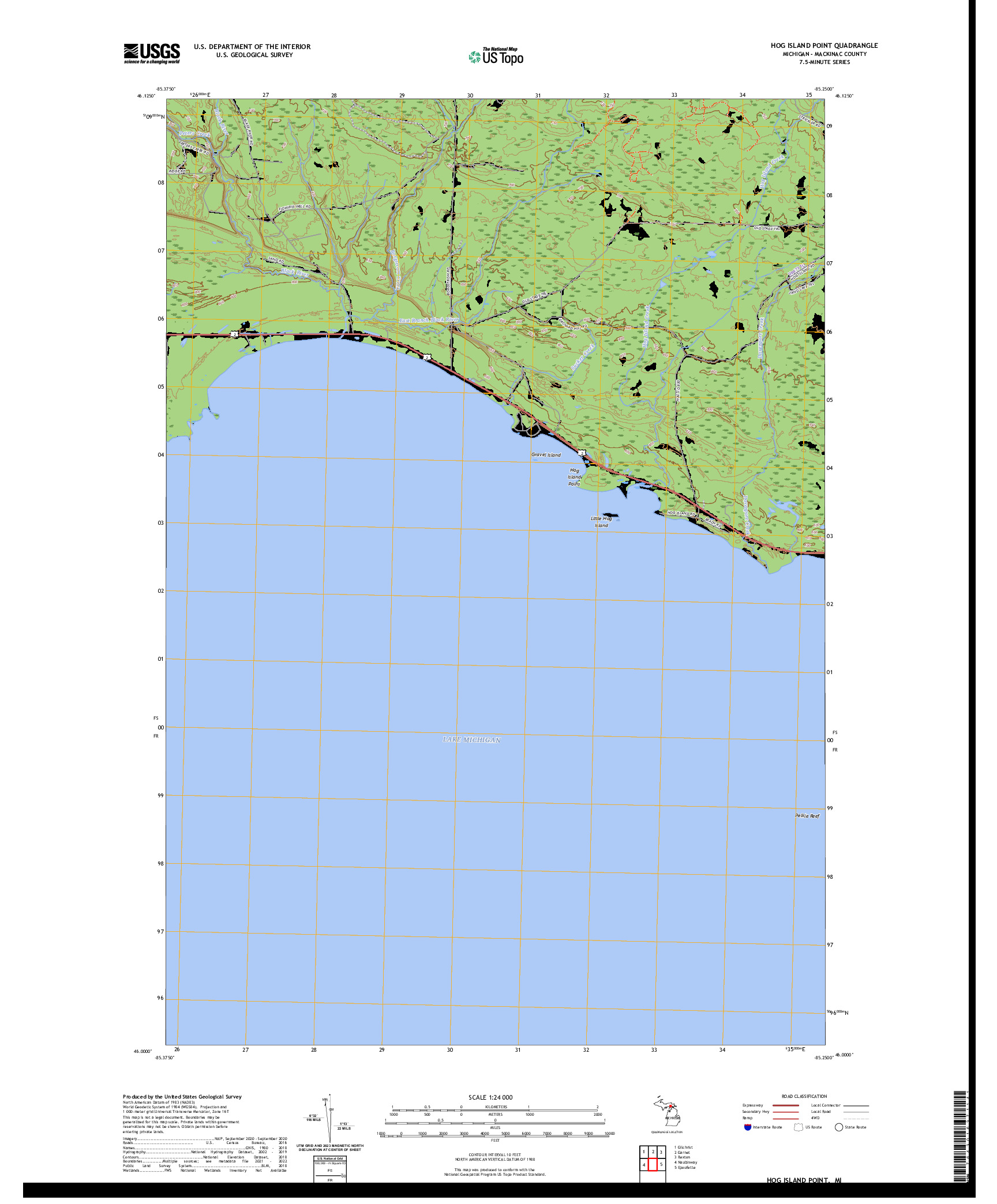 US TOPO 7.5-MINUTE MAP FOR HOG ISLAND POINT, MI