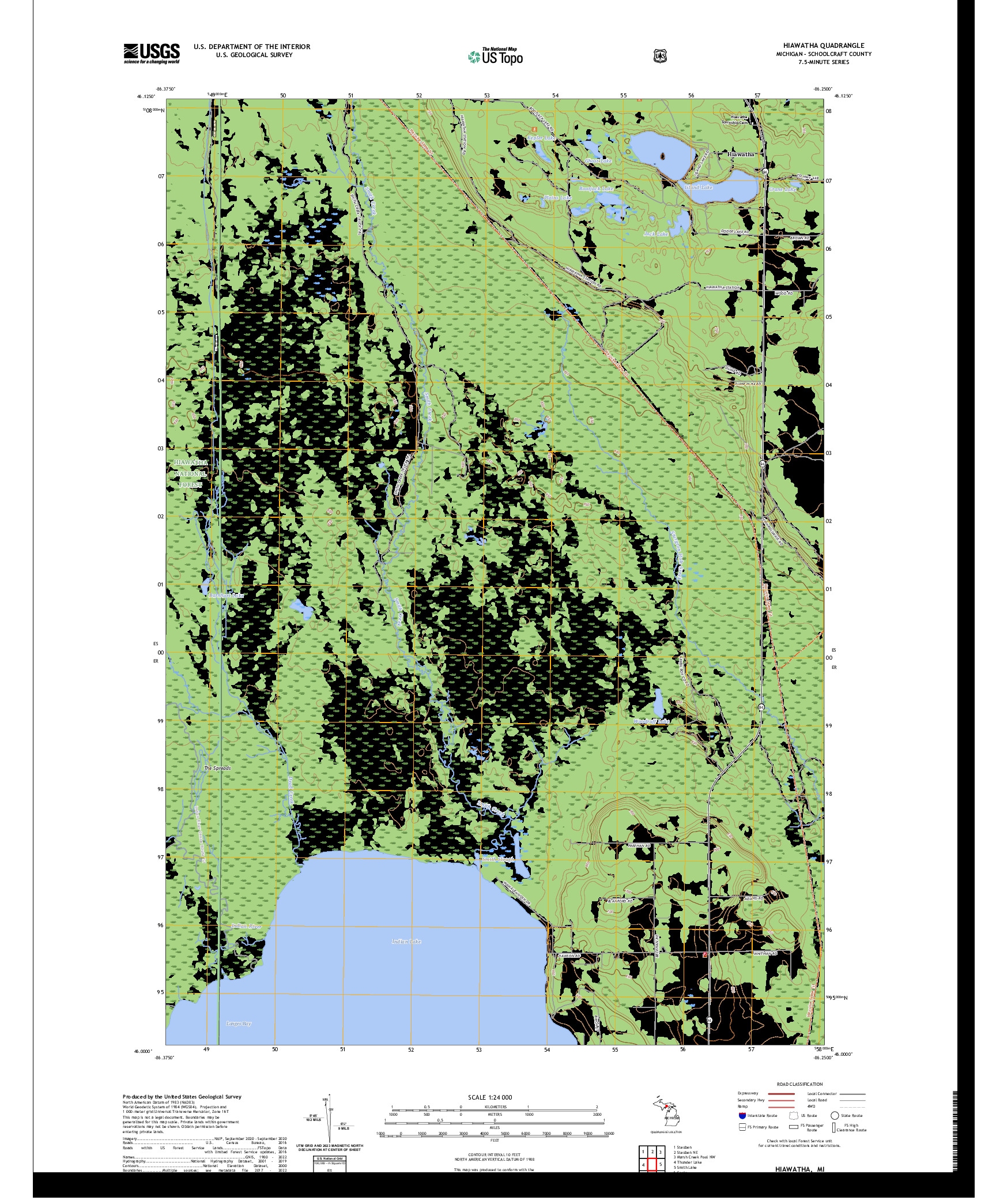 US TOPO 7.5-MINUTE MAP FOR HIAWATHA, MI