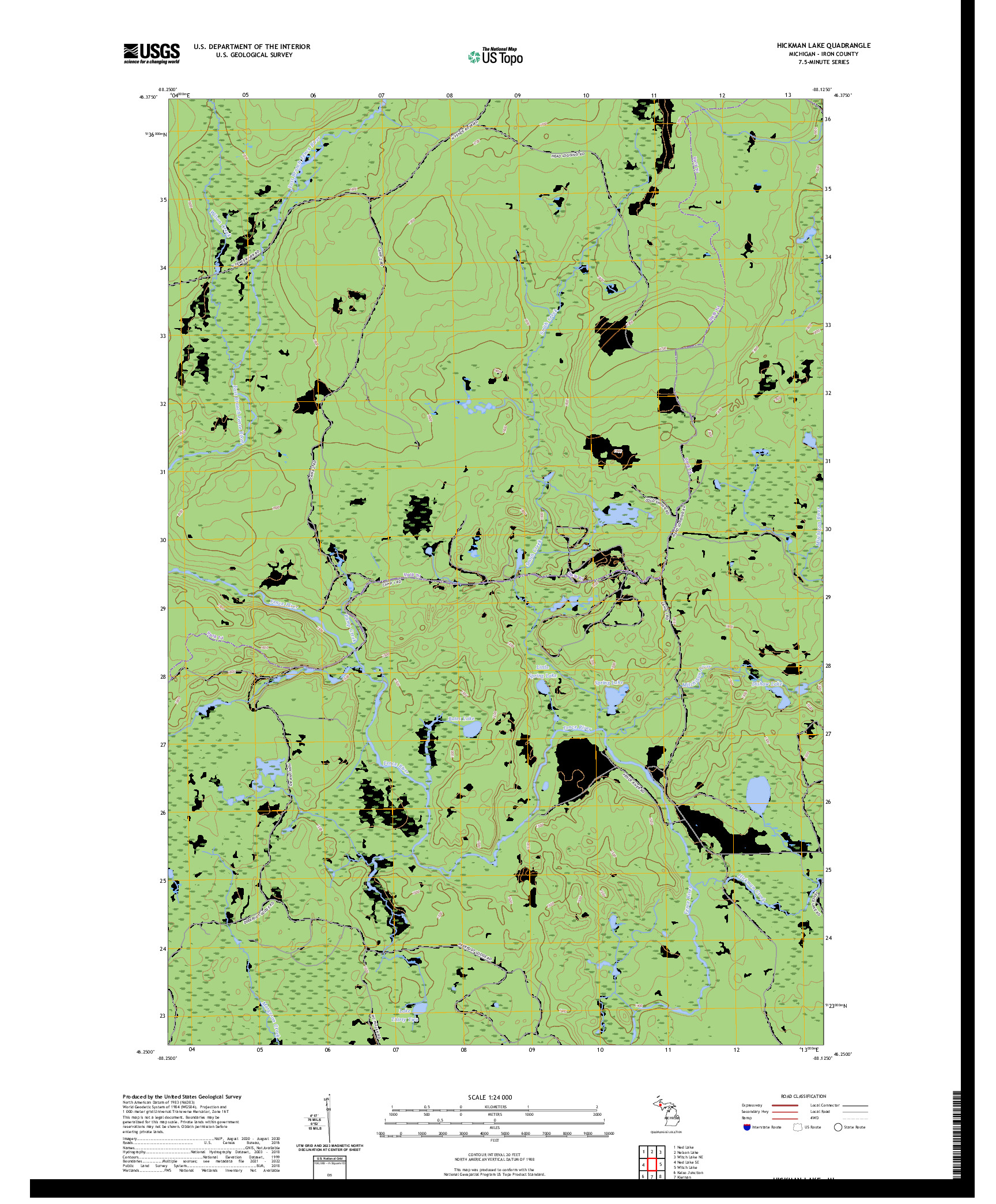 US TOPO 7.5-MINUTE MAP FOR HICKMAN LAKE, MI