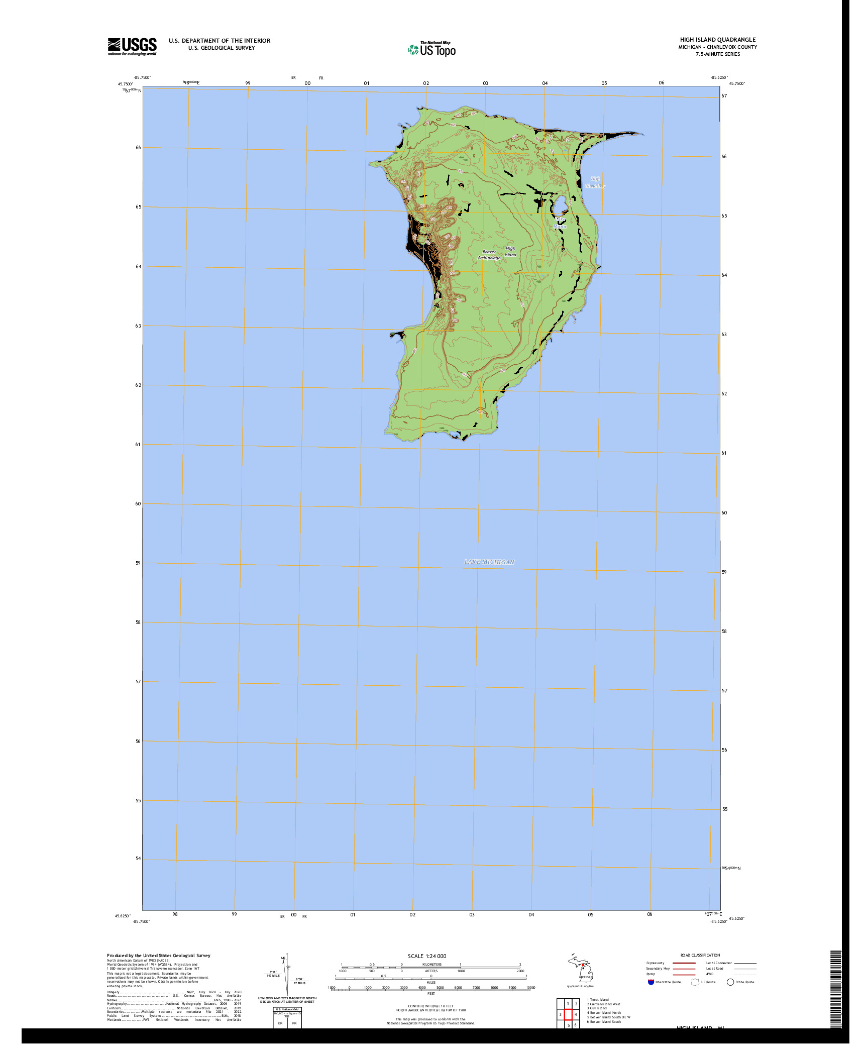 US TOPO 7.5-MINUTE MAP FOR HIGH ISLAND, MI