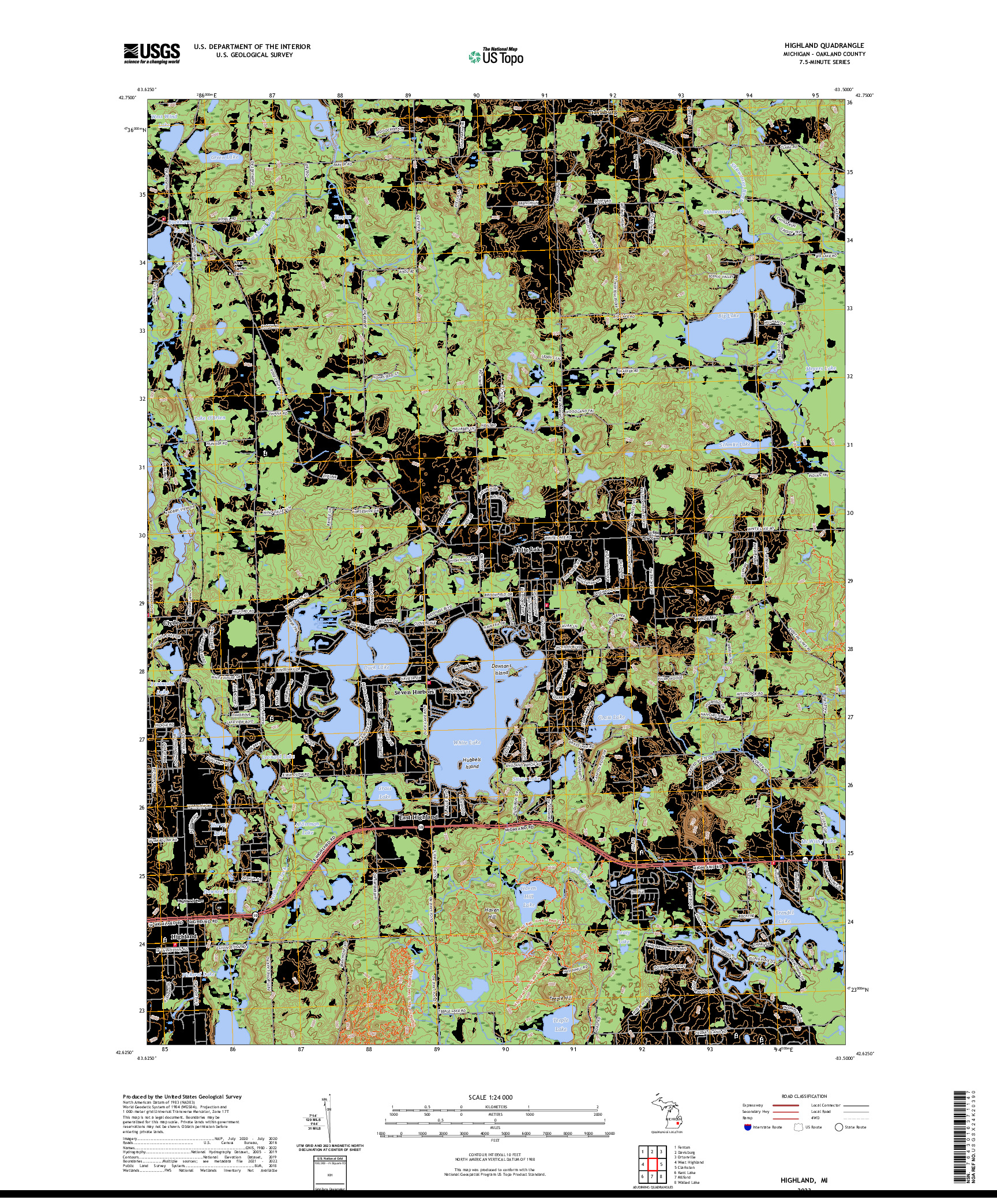 US TOPO 7.5-MINUTE MAP FOR HIGHLAND, MI