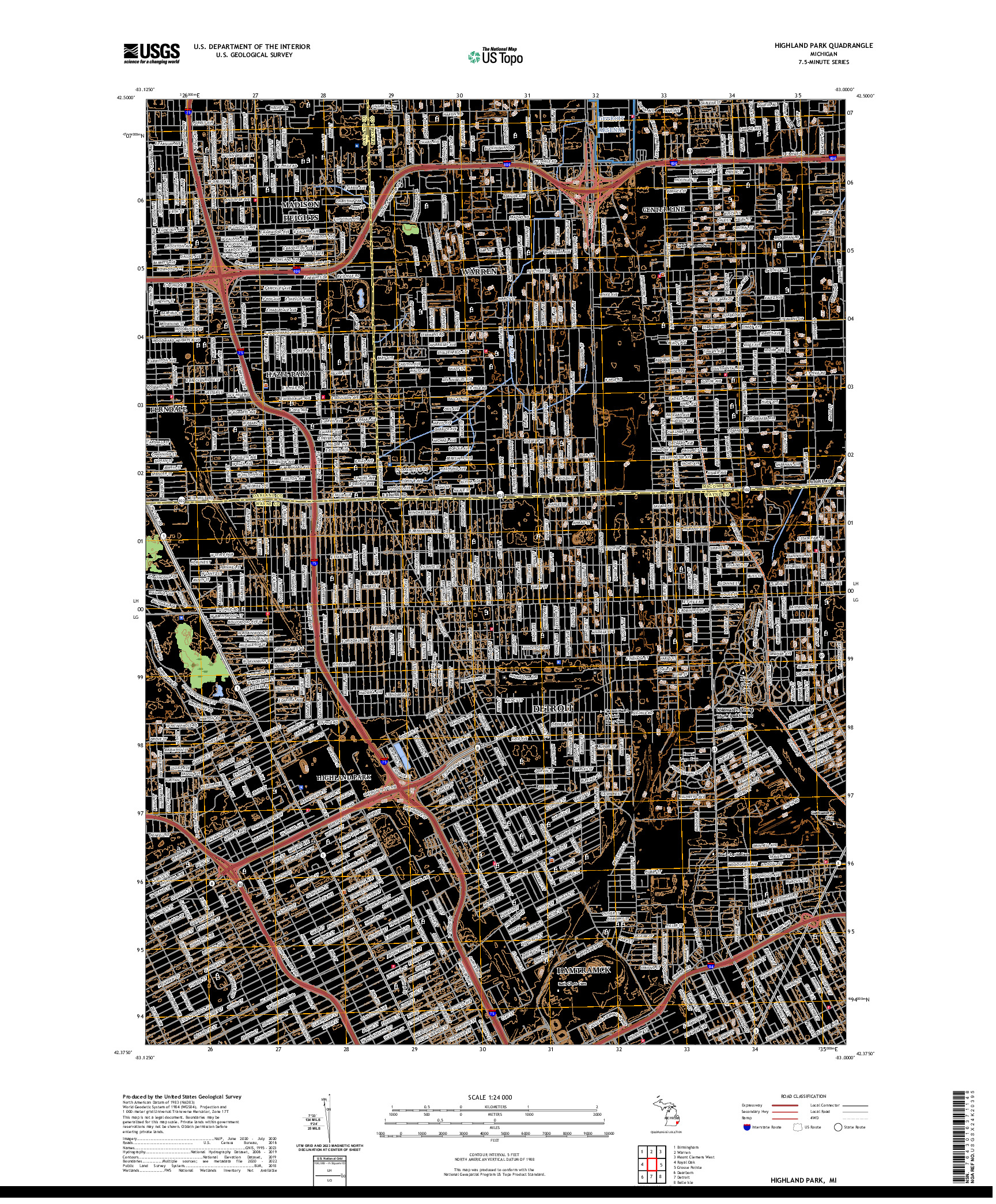 US TOPO 7.5-MINUTE MAP FOR HIGHLAND PARK, MI