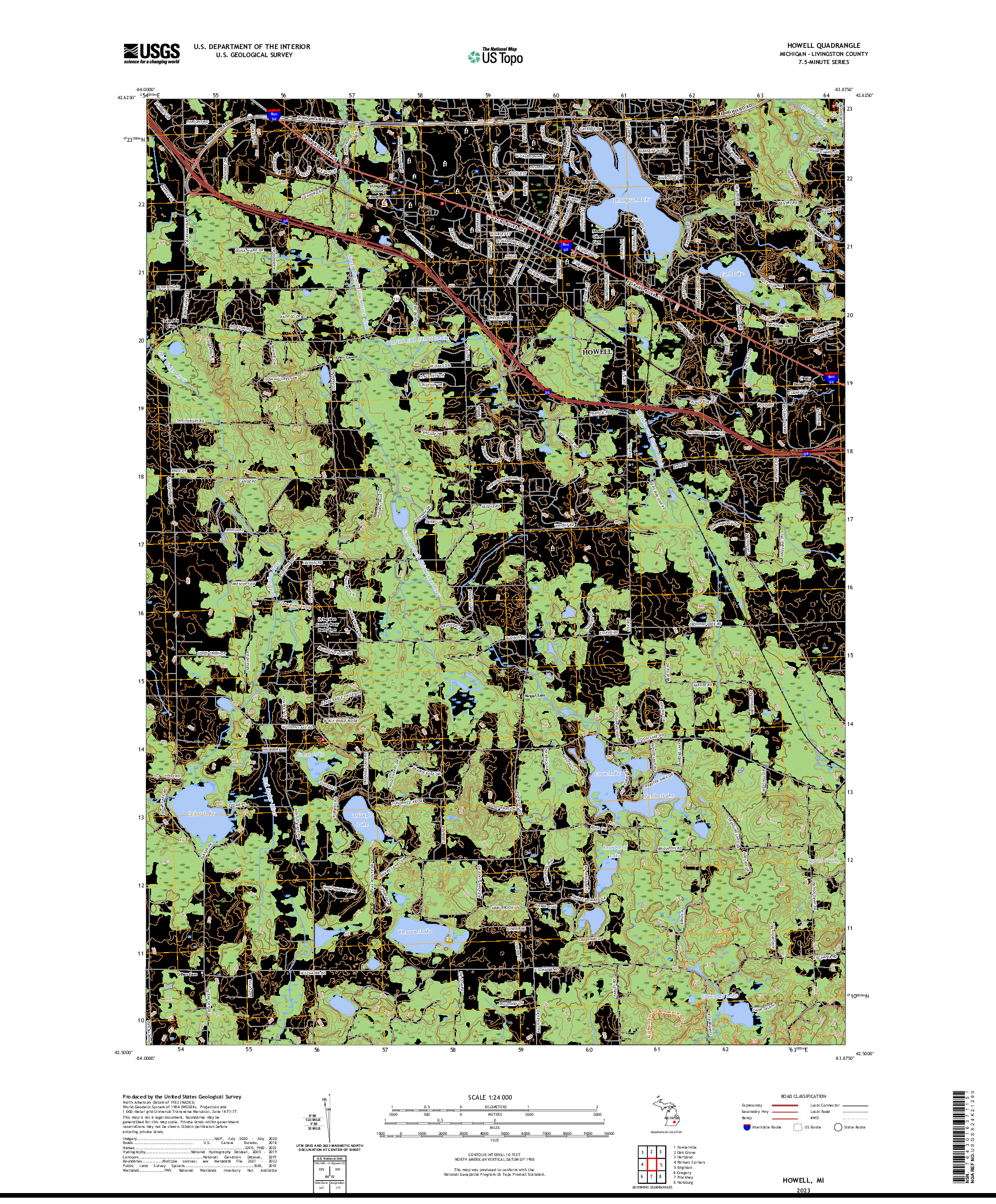 US TOPO 7.5-MINUTE MAP FOR HOWELL, MI