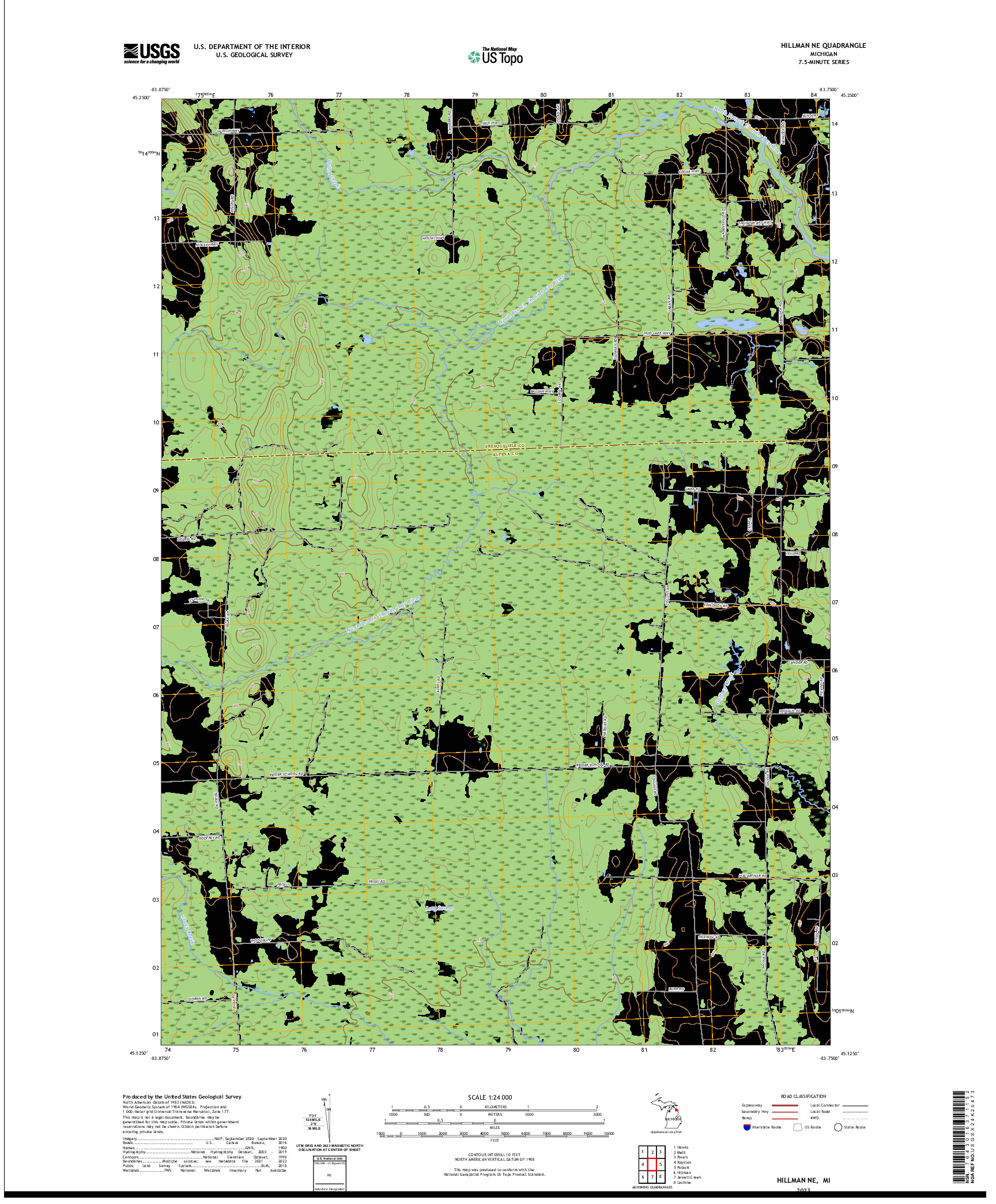 US TOPO 7.5-MINUTE MAP FOR HILLMAN NE, MI