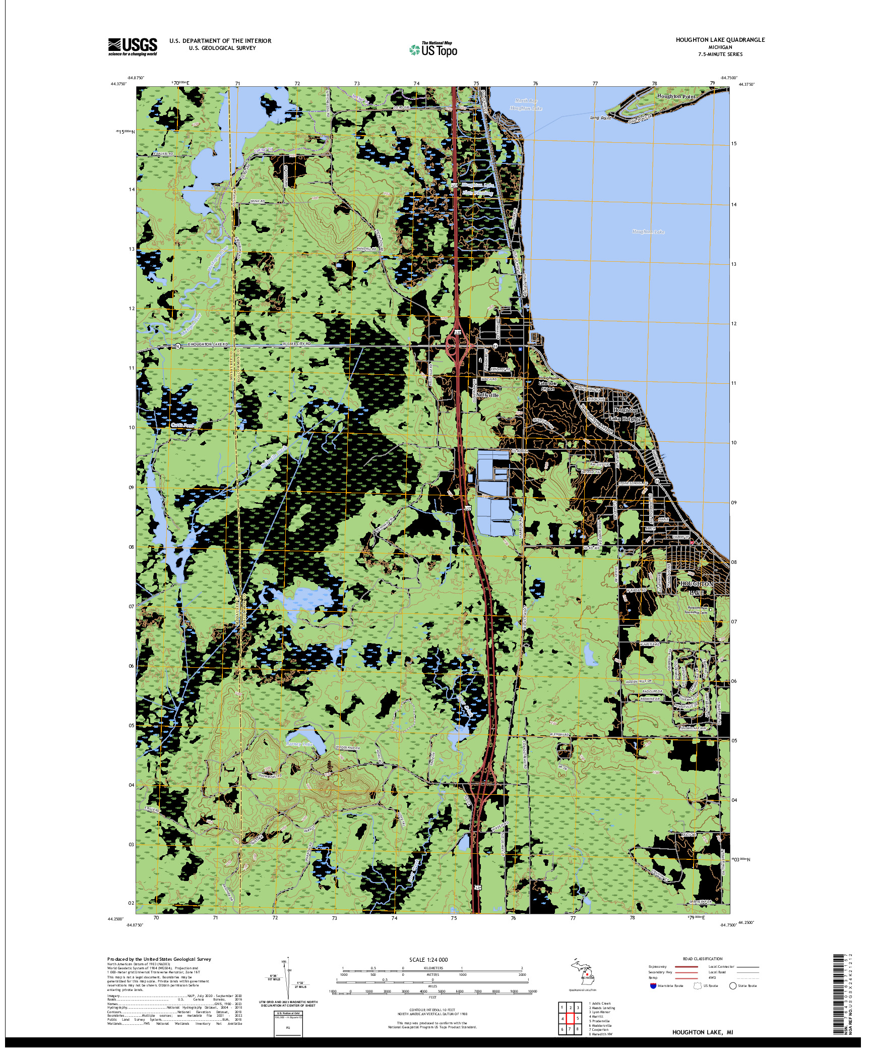 US TOPO 7.5-MINUTE MAP FOR HOUGHTON LAKE, MI