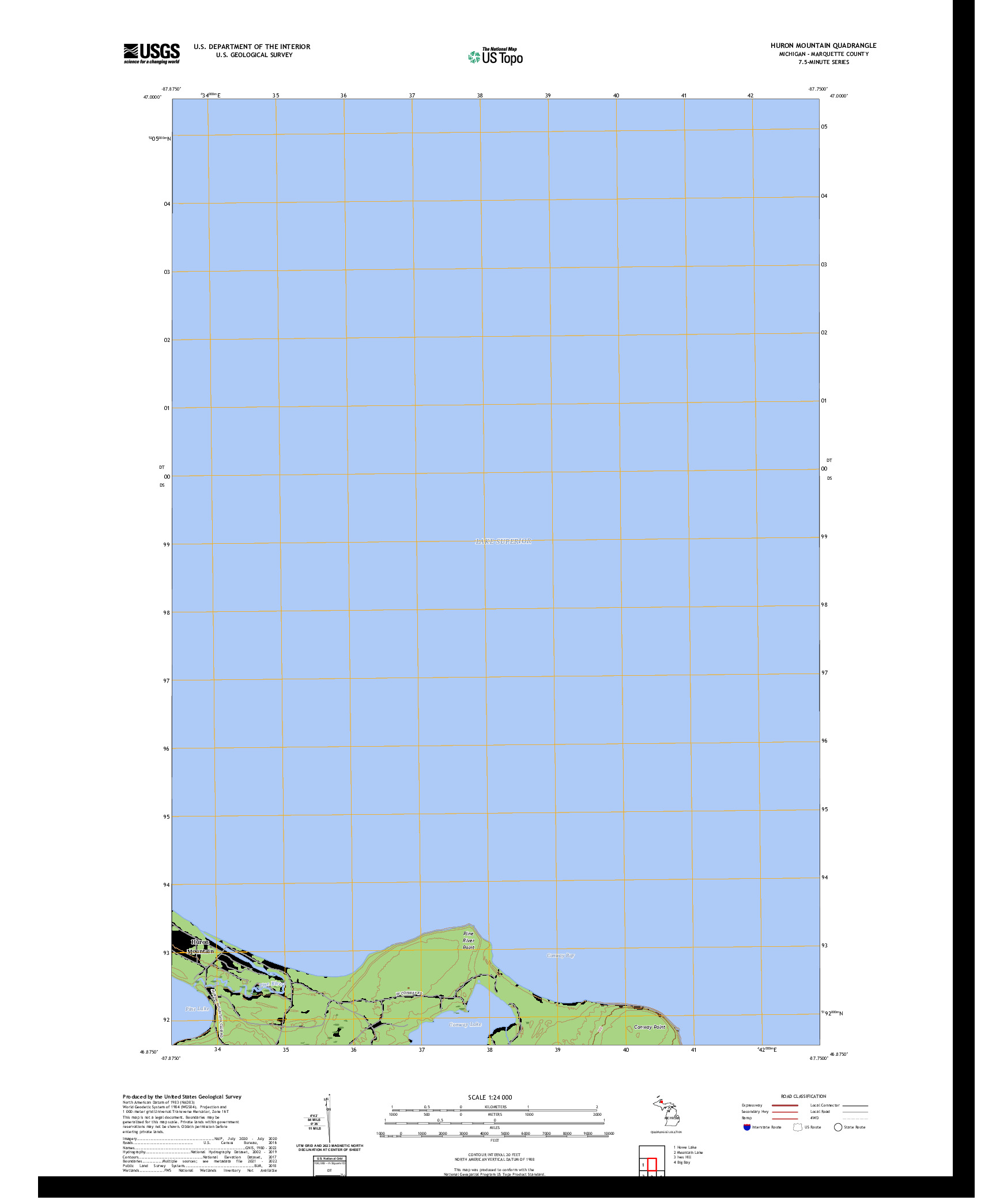 US TOPO 7.5-MINUTE MAP FOR HURON MOUNTAIN, MI