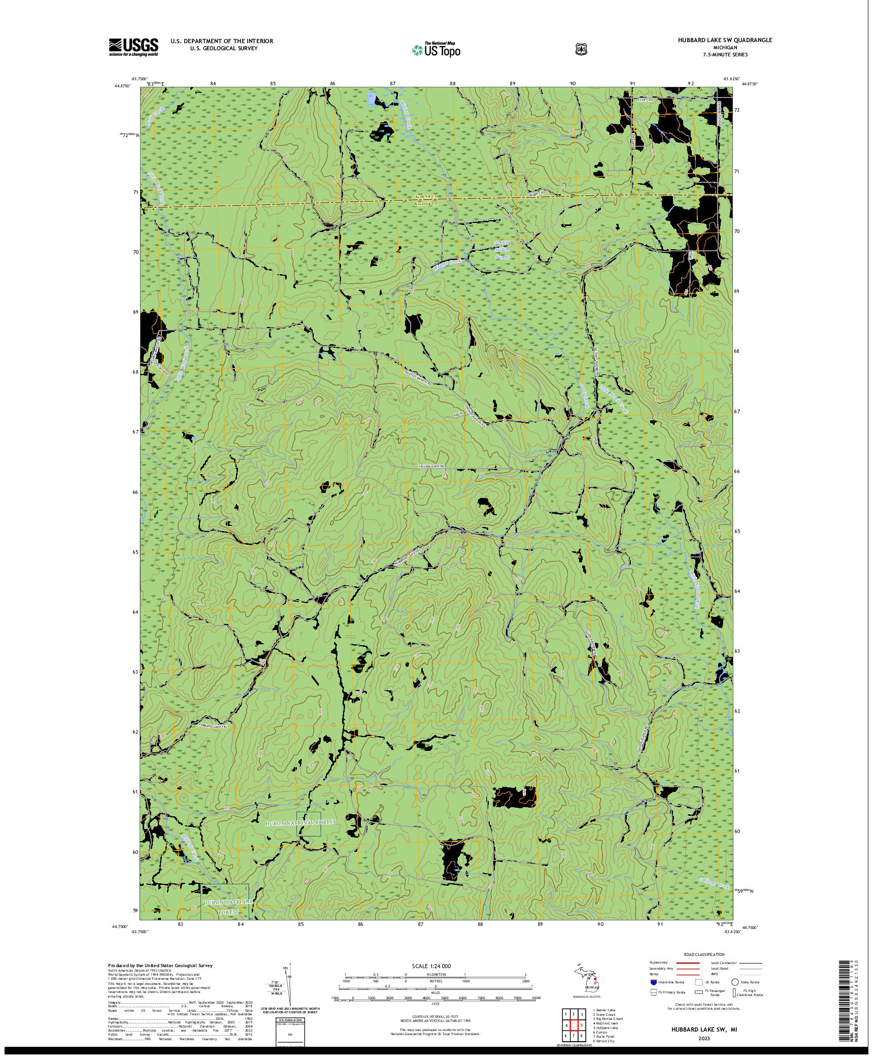 US TOPO 7.5-MINUTE MAP FOR HUBBARD LAKE SW, MI