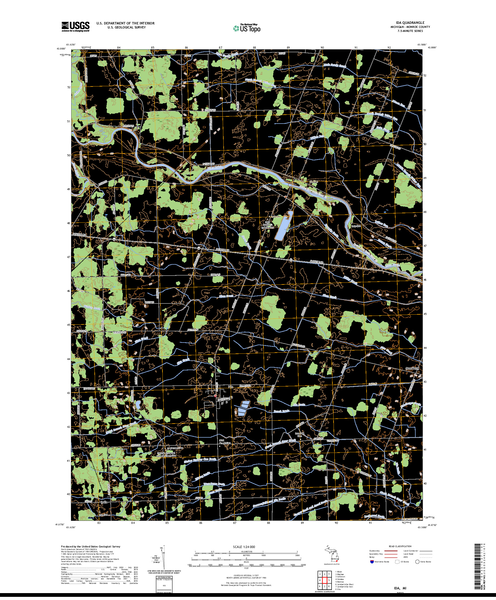 US TOPO 7.5-MINUTE MAP FOR IDA, MI