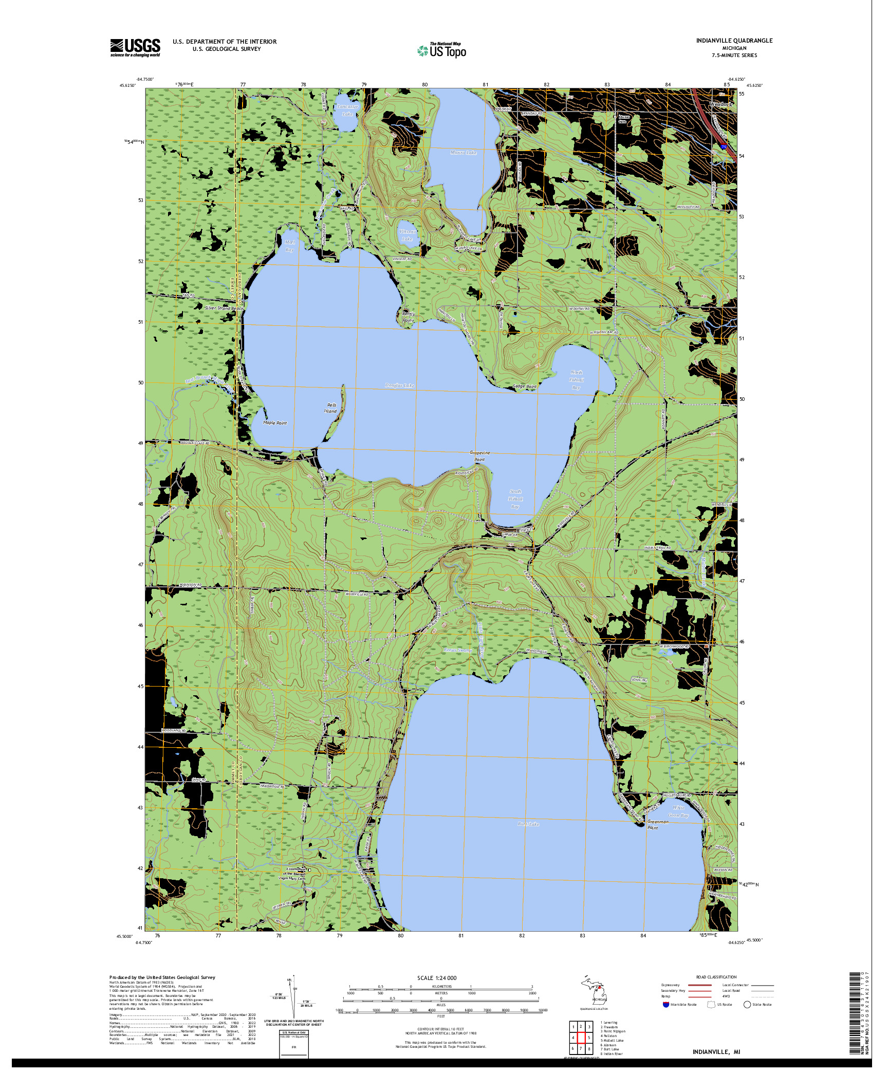 US TOPO 7.5-MINUTE MAP FOR INDIANVILLE, MI