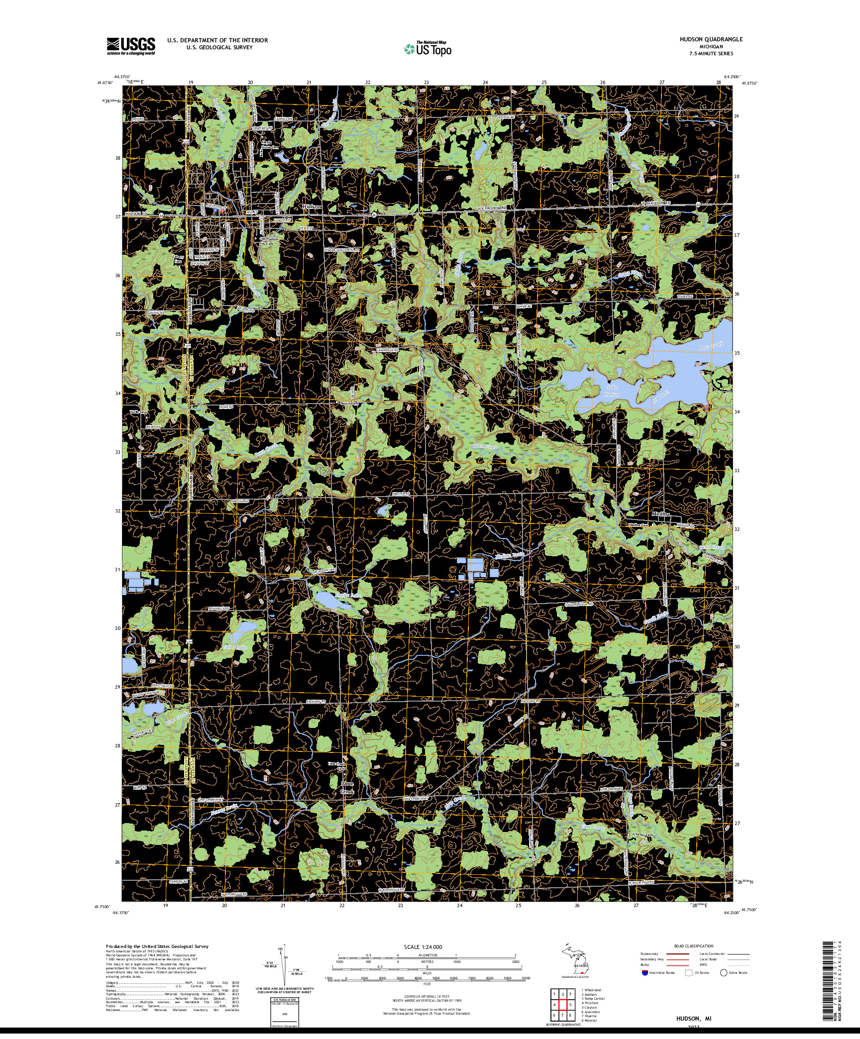 US TOPO 7.5-MINUTE MAP FOR HUDSON, MI