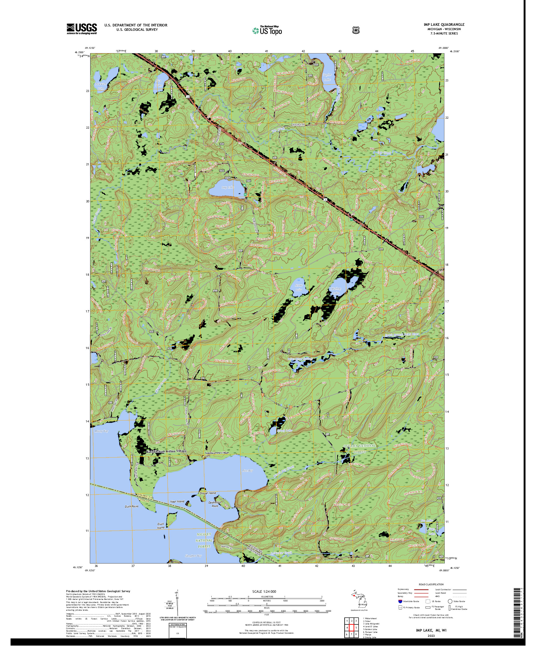 US TOPO 7.5-MINUTE MAP FOR IMP LAKE, MI,WI