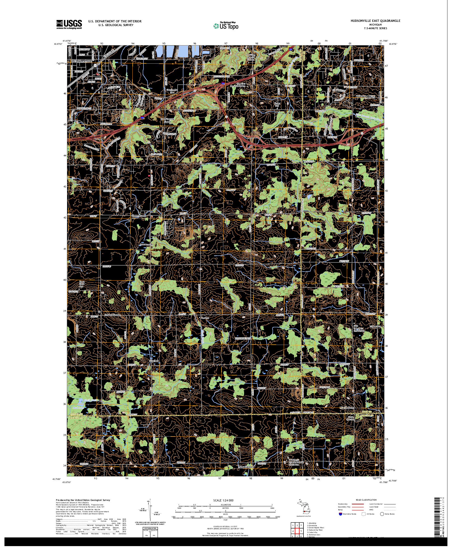 US TOPO 7.5-MINUTE MAP FOR HUDSONVILLE EAST, MI