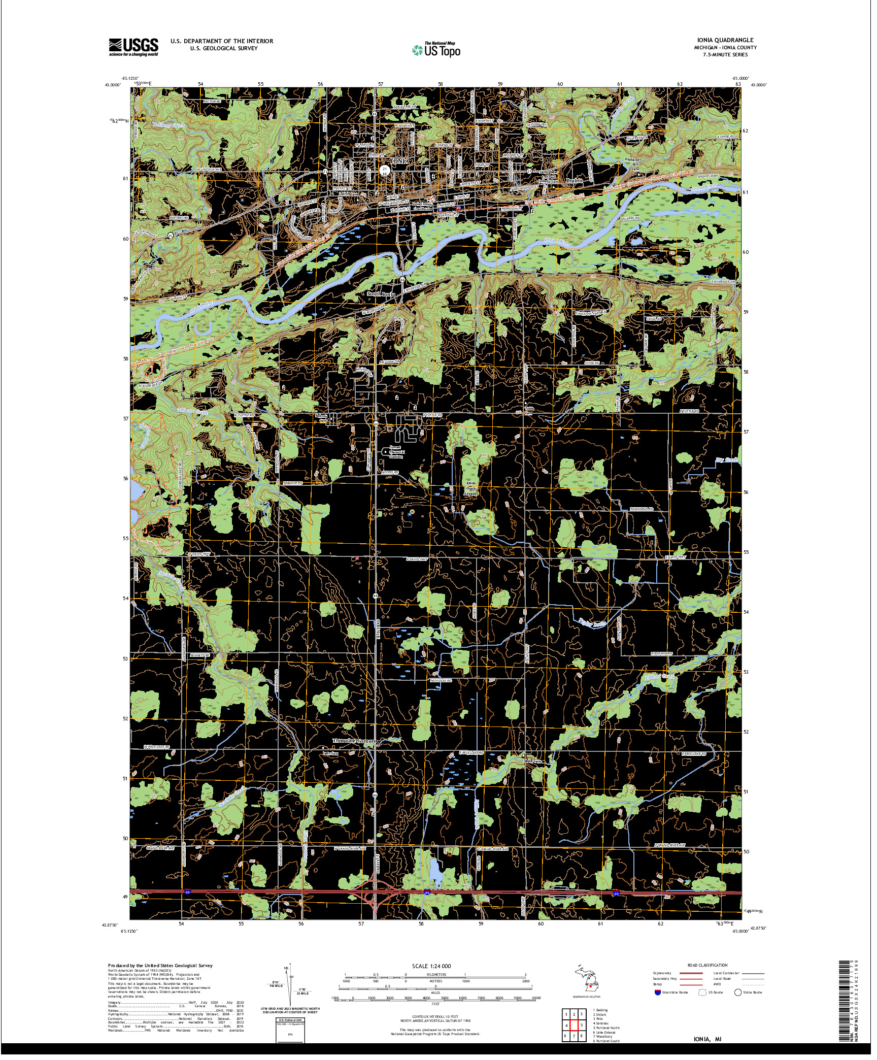 US TOPO 7.5-MINUTE MAP FOR IONIA, MI