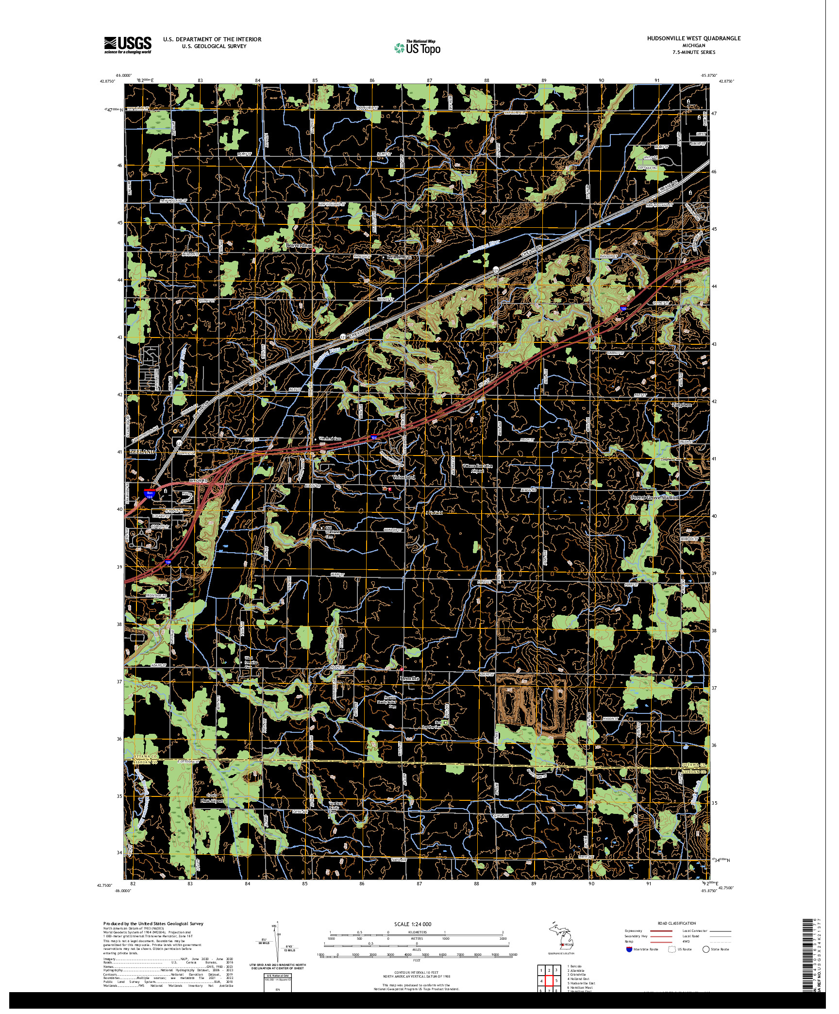 US TOPO 7.5-MINUTE MAP FOR HUDSONVILLE WEST, MI