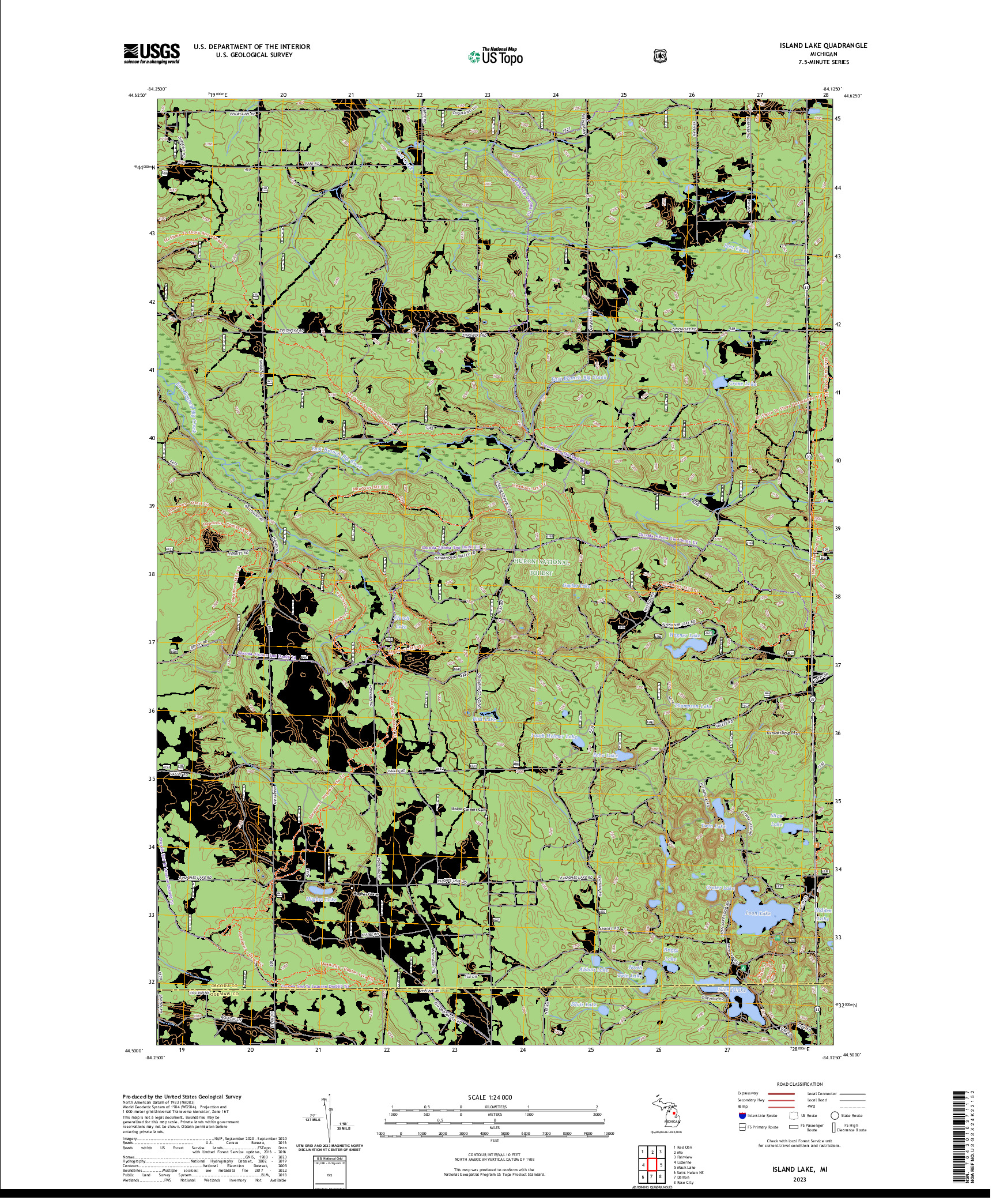 US TOPO 7.5-MINUTE MAP FOR ISLAND LAKE, MI