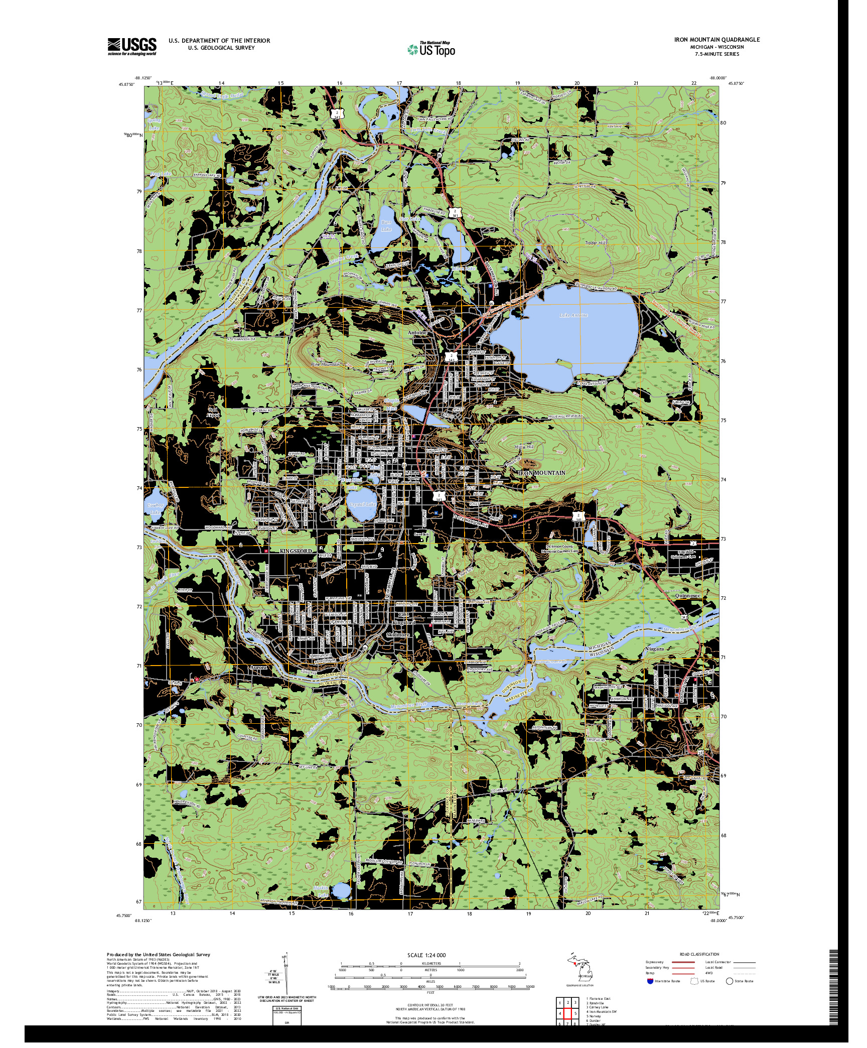 US TOPO 7.5-MINUTE MAP FOR IRON MOUNTAIN, MI,WI