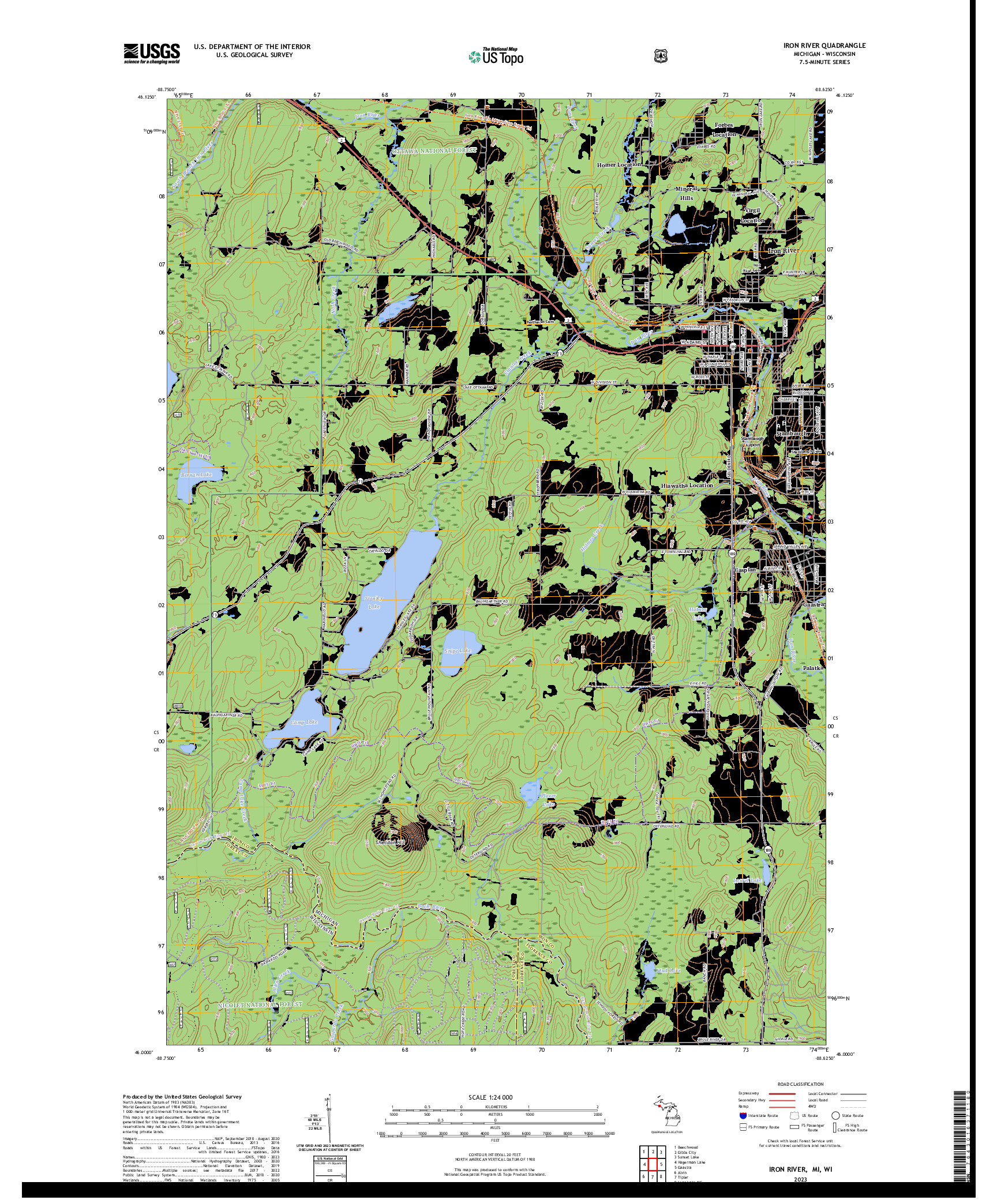 US TOPO 7.5-MINUTE MAP FOR IRON RIVER, MI,WI