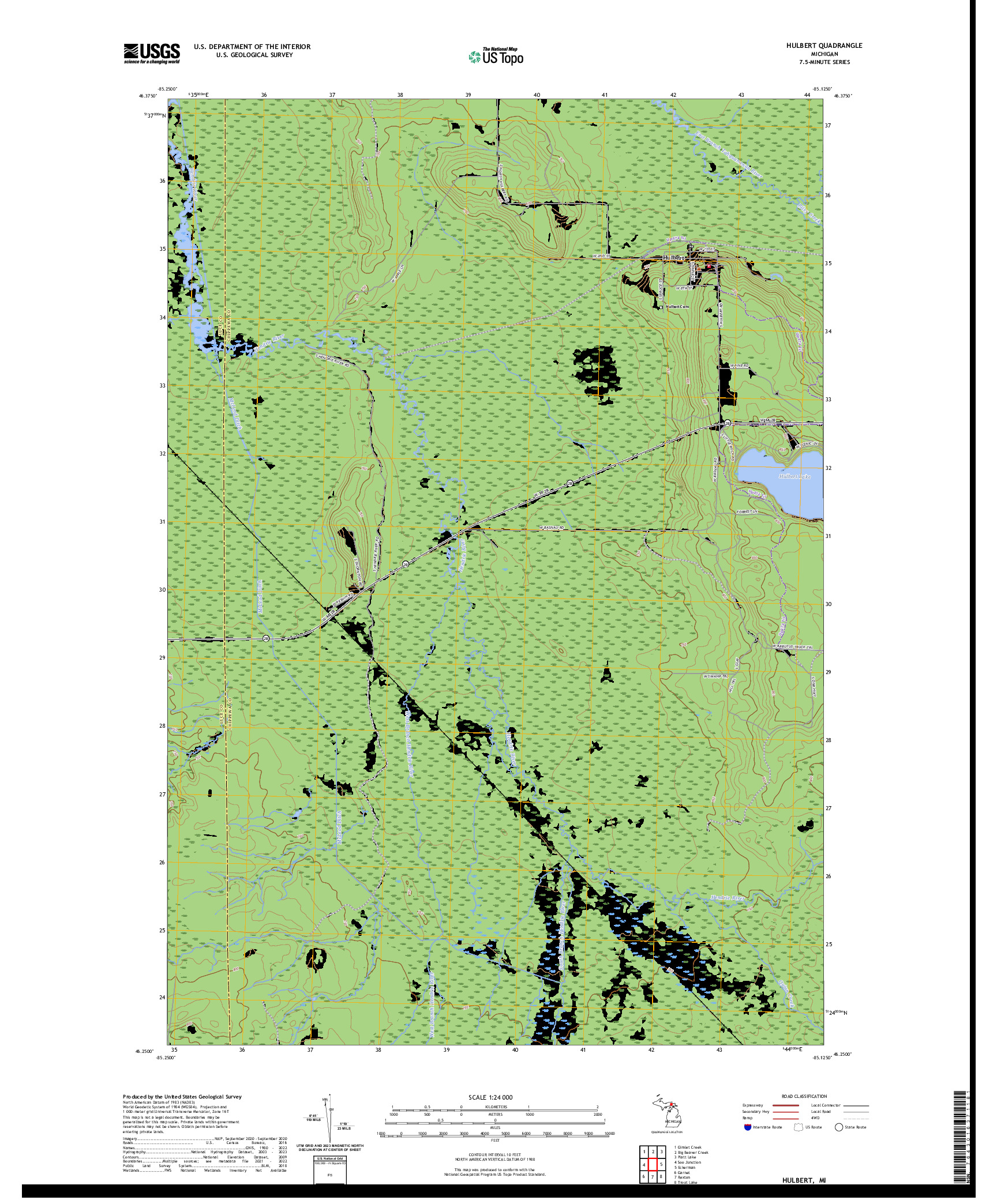 US TOPO 7.5-MINUTE MAP FOR HULBERT, MI