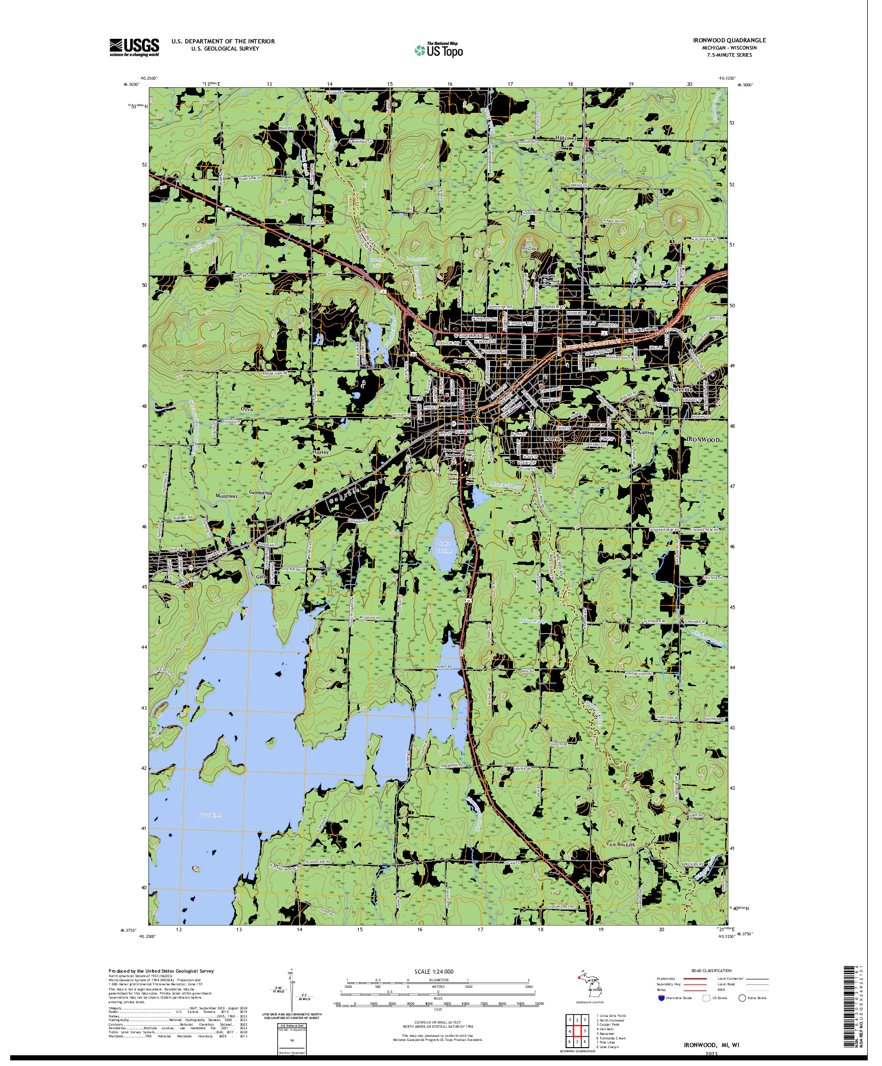 US TOPO 7.5-MINUTE MAP FOR IRONWOOD, MI,WI