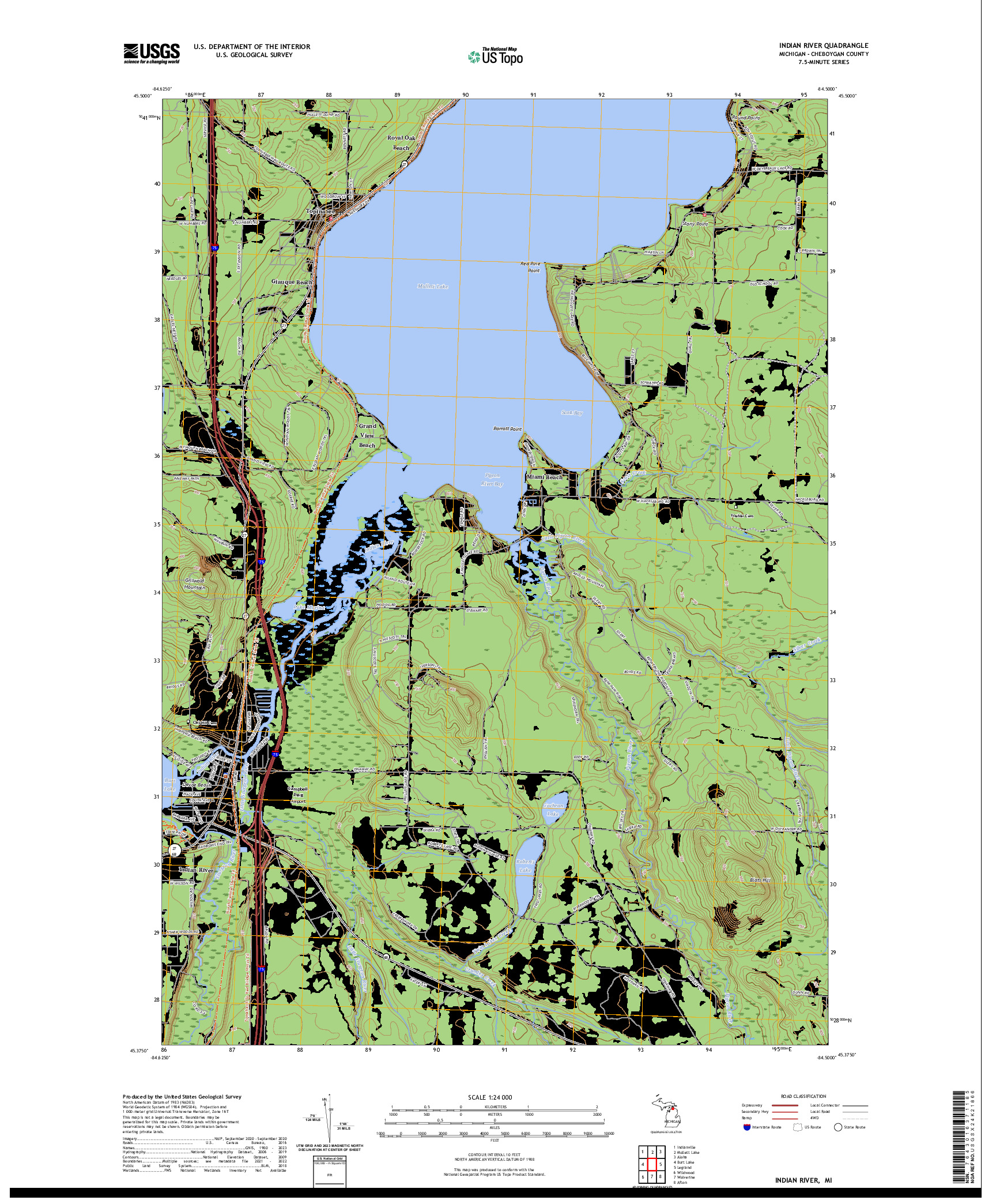 US TOPO 7.5-MINUTE MAP FOR INDIAN RIVER, MI