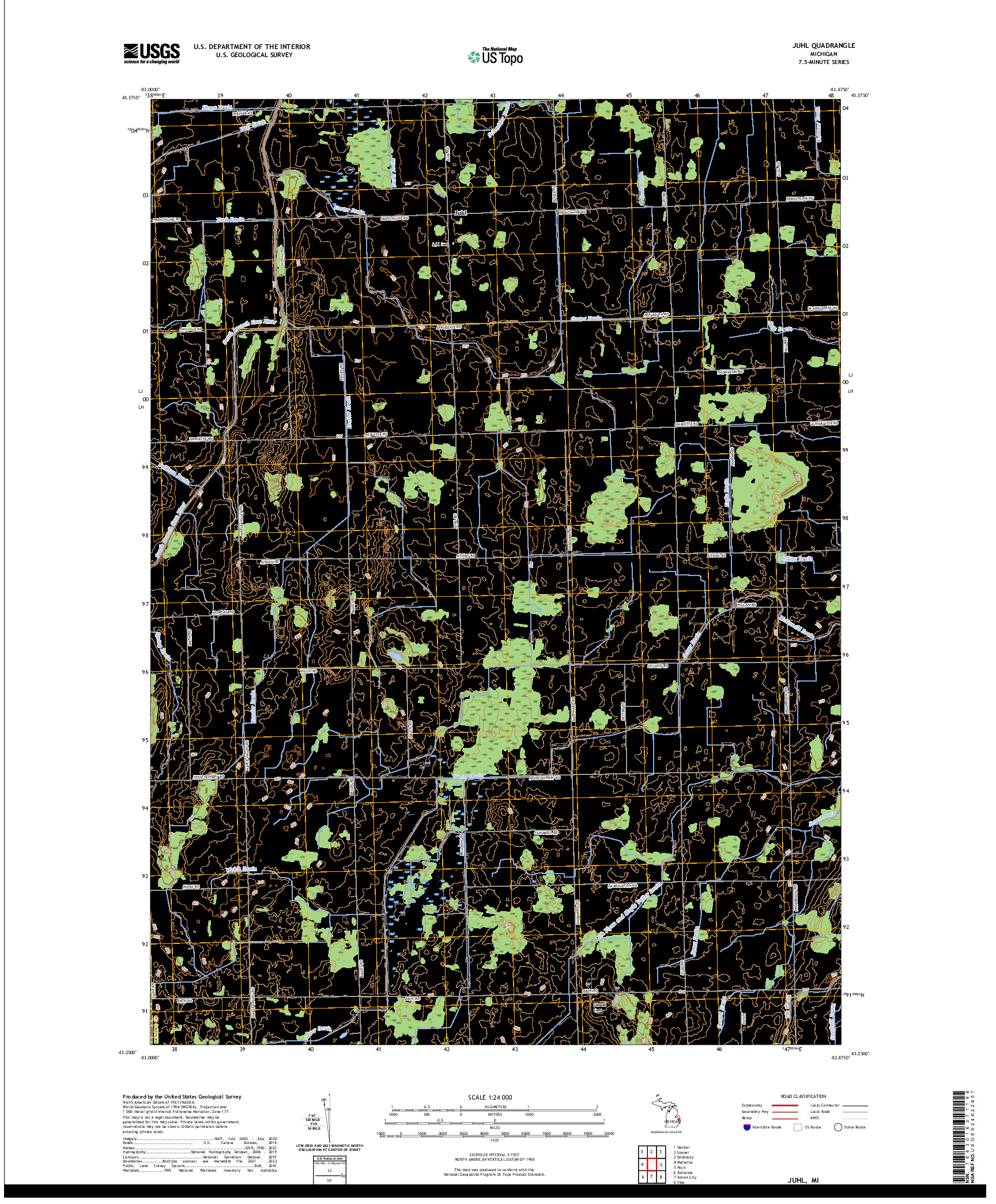 US TOPO 7.5-MINUTE MAP FOR JUHL, MI