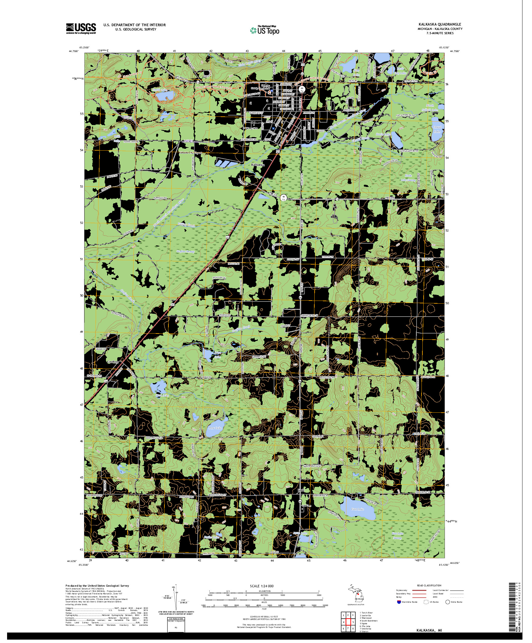 US TOPO 7.5-MINUTE MAP FOR KALKASKA, MI