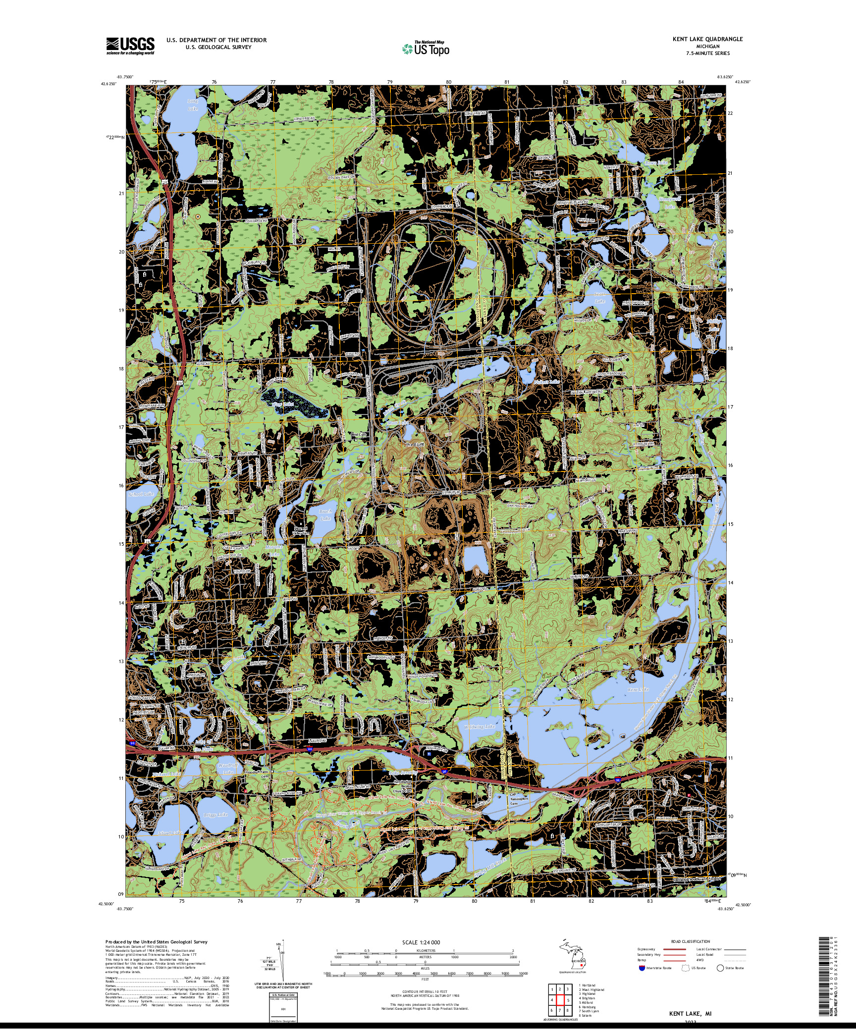 US TOPO 7.5-MINUTE MAP FOR KENT LAKE, MI