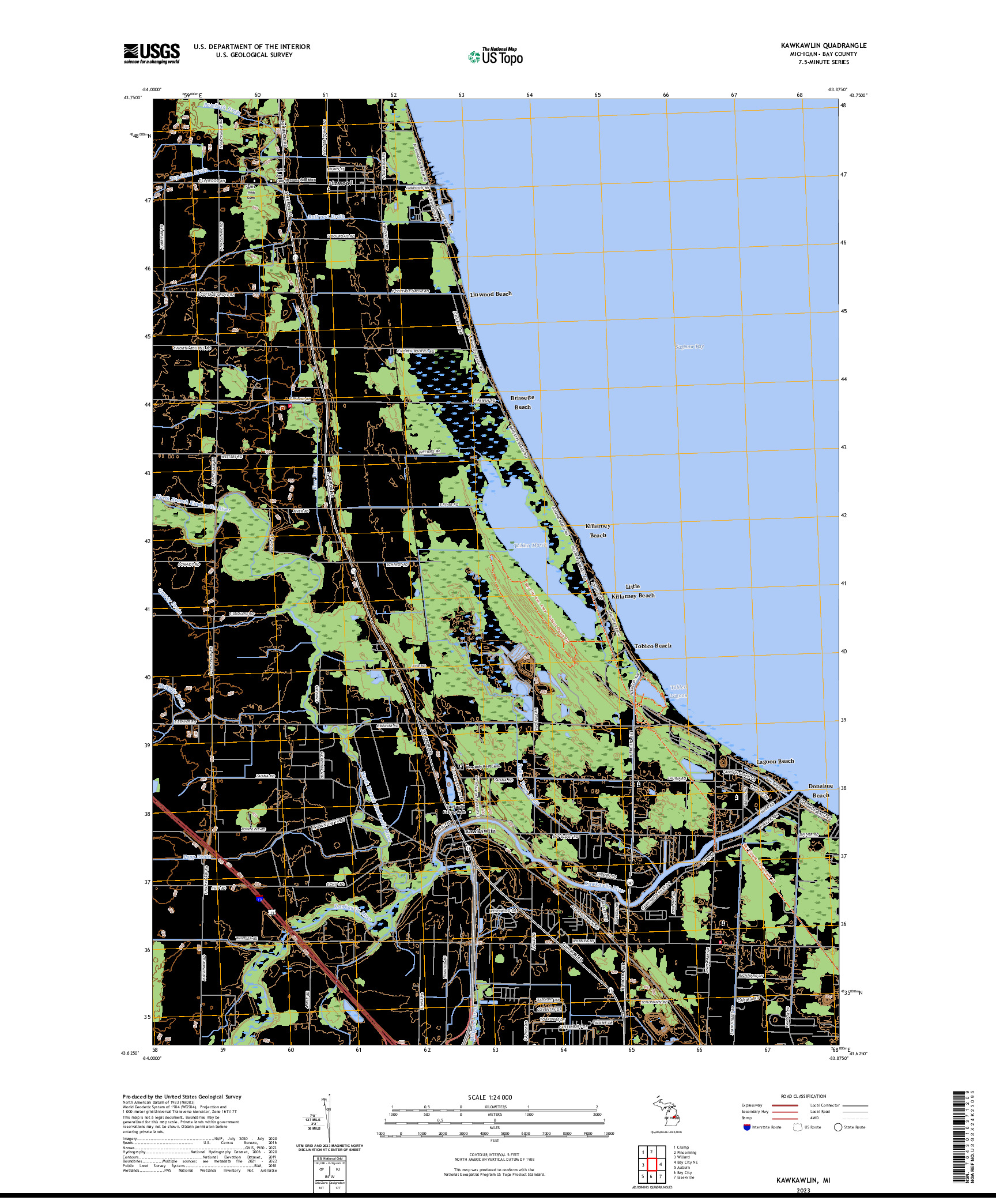 US TOPO 7.5-MINUTE MAP FOR KAWKAWLIN, MI