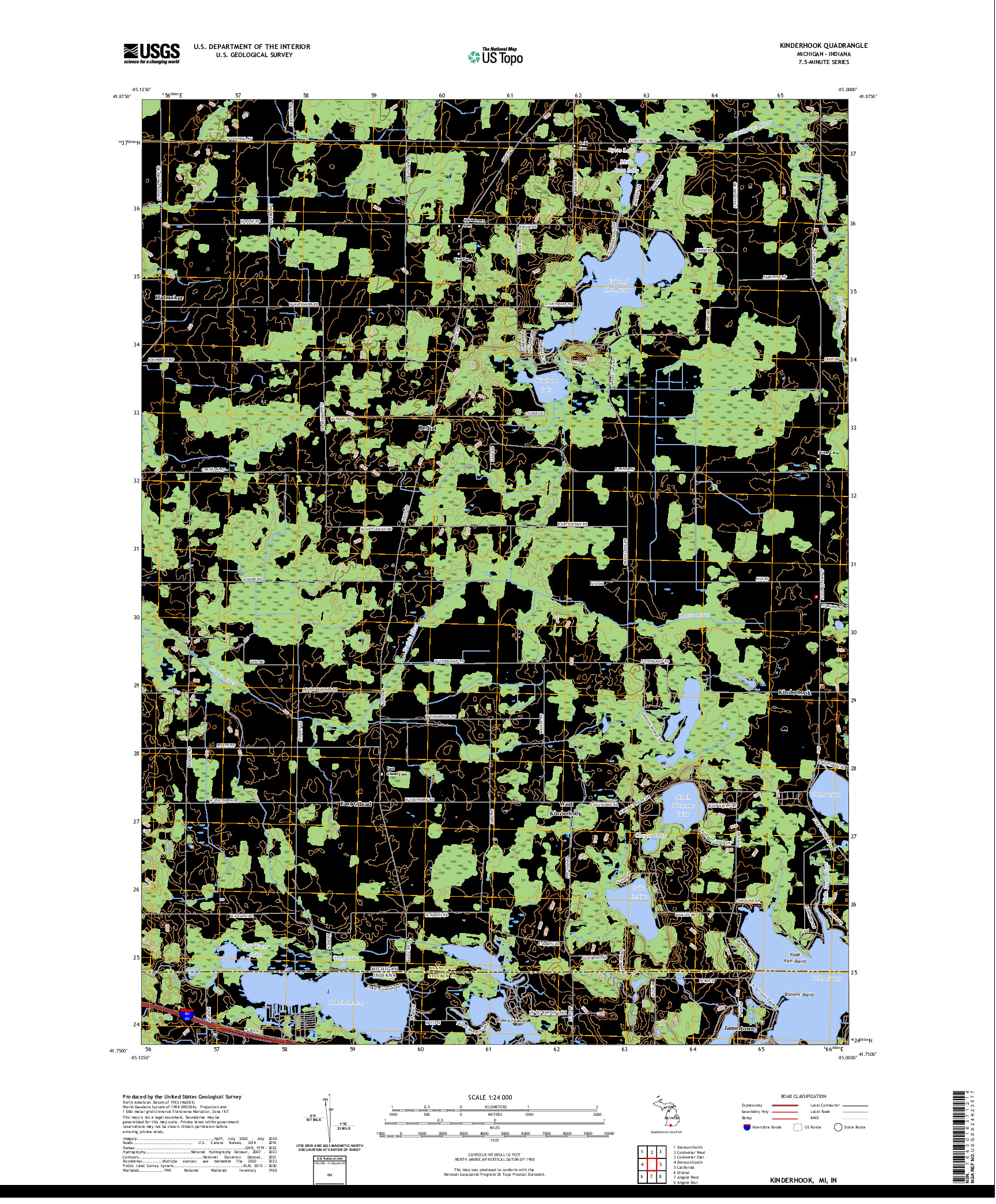 US TOPO 7.5-MINUTE MAP FOR KINDERHOOK, MI,IN