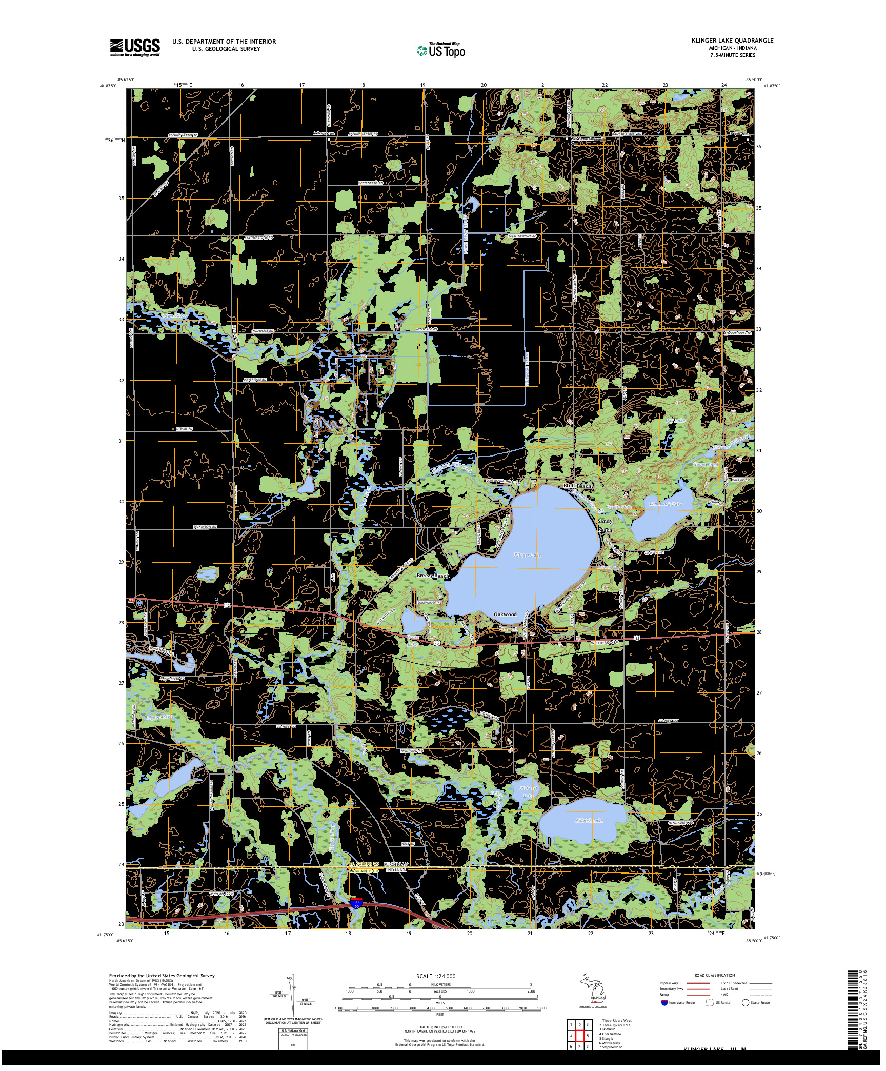 US TOPO 7.5-MINUTE MAP FOR KLINGER LAKE, MI,IN