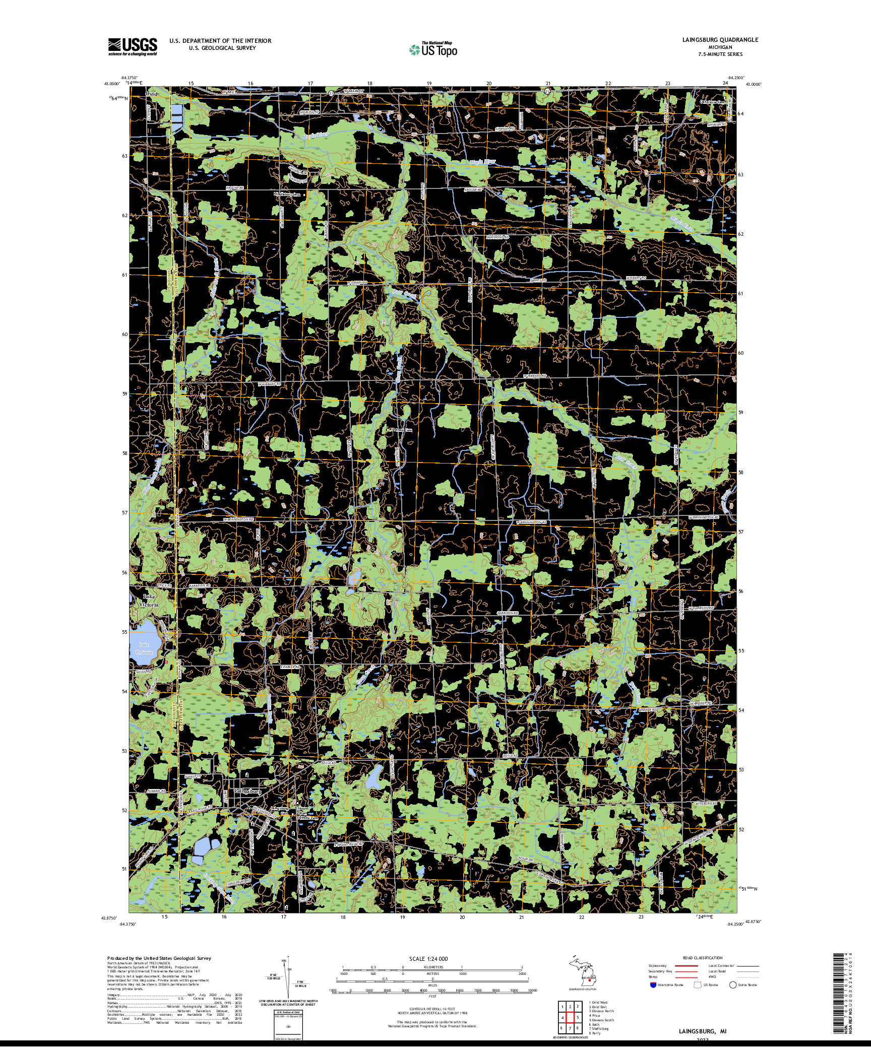 US TOPO 7.5-MINUTE MAP FOR LAINGSBURG, MI