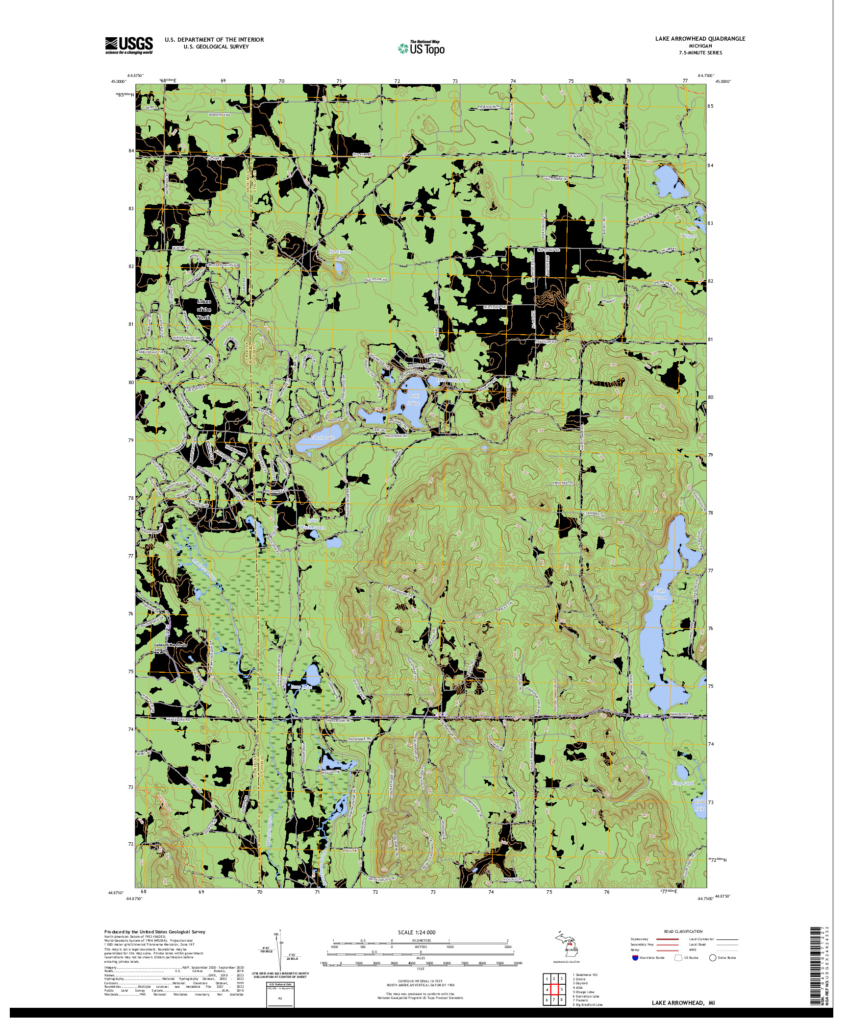 US TOPO 7.5-MINUTE MAP FOR LAKE ARROWHEAD, MI